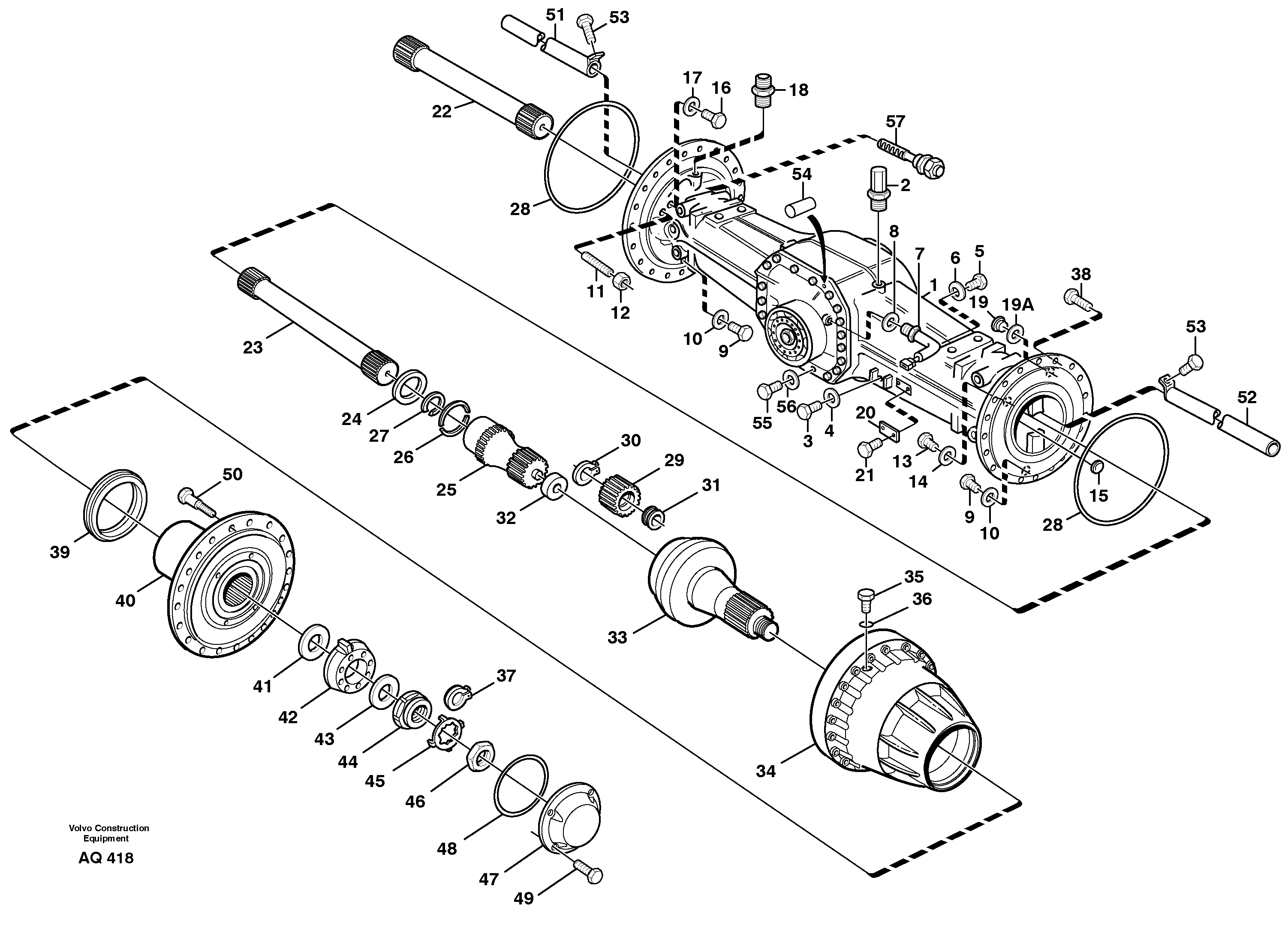 Схема запчастей Volvo L120C - 54887 Planetary axle, rear L120C S/N 11319-SWE, S/N 61677-USA, S/N 70075-BRA