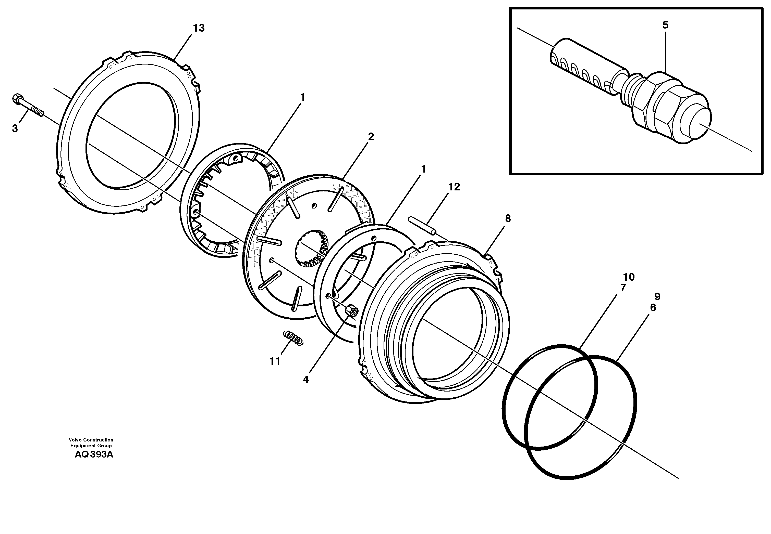 Схема запчастей Volvo L120C - 105253 Multi-disc brake, front L120C S/N 11319-SWE, S/N 61677-USA, S/N 70075-BRA