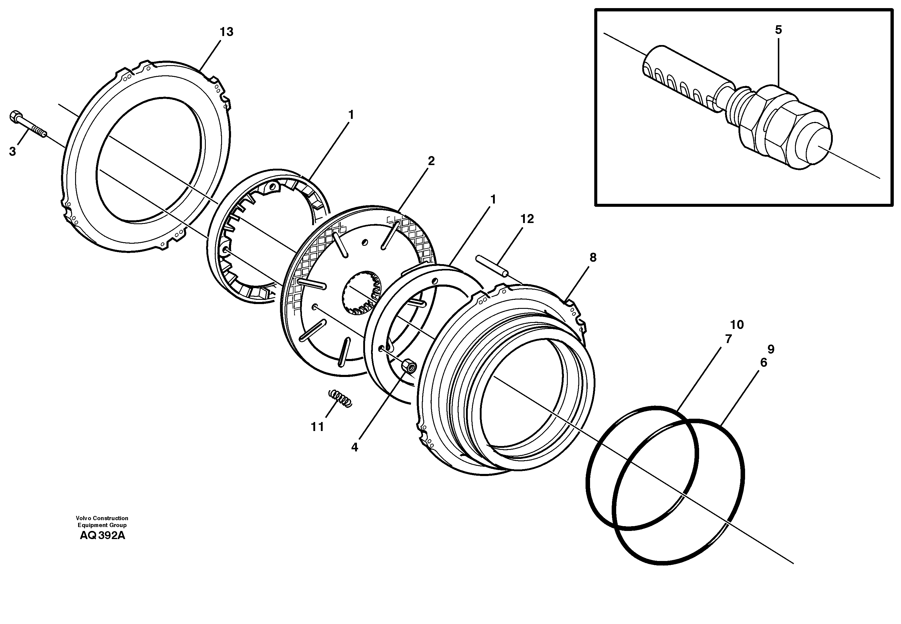 Схема запчастей Volvo L120C - 102554 Multi-disc brake, rear L120C S/N 11319-SWE, S/N 61677-USA, S/N 70075-BRA