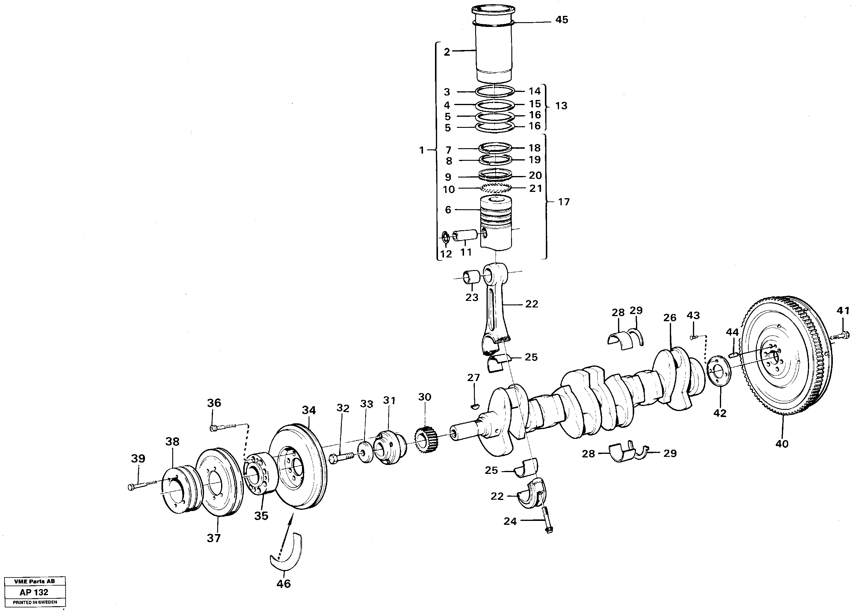 Схема запчастей Volvo L120C - 21024 Crankshaft and related parts L120C VOLVO BM VOLVO BM L120C SER NO - 11318