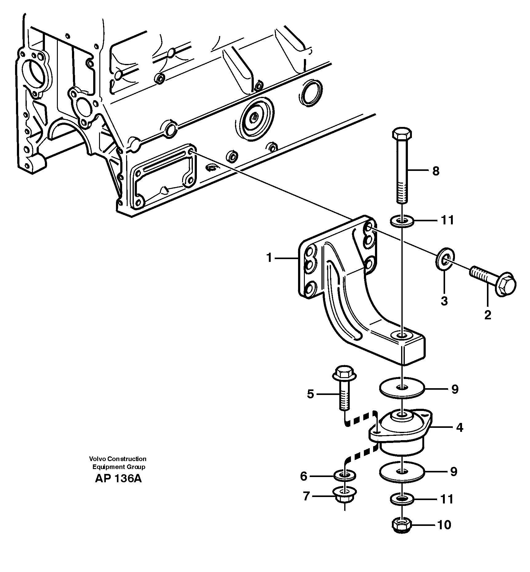 Схема запчастей Volvo L120C - 40745 Установка двигателя L120C VOLVO BM VOLVO BM L120C SER NO - 11318