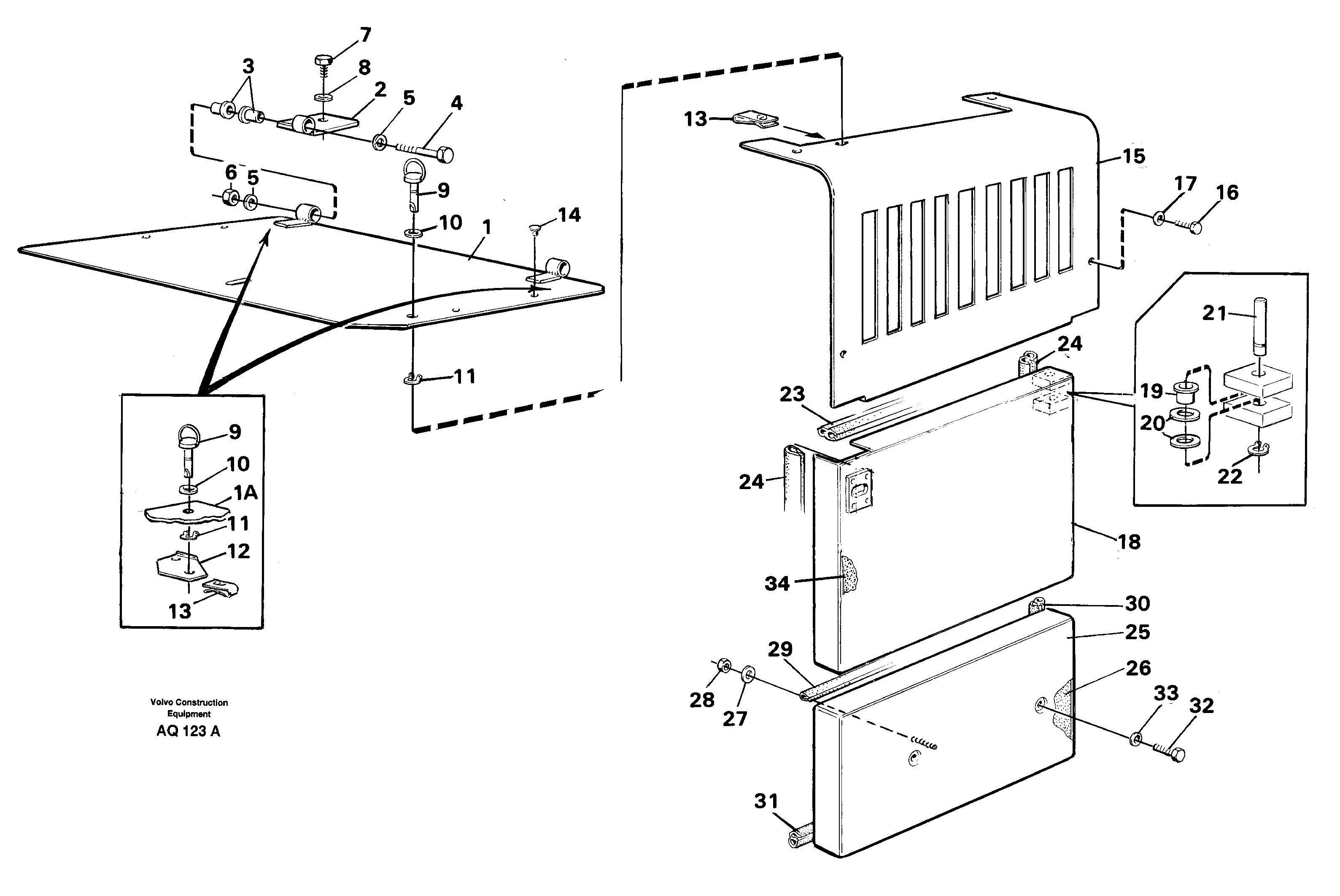 Схема запчастей Volvo L120C - 65902 Side hatches, front L120C S/N 11319-SWE, S/N 61677-USA, S/N 70075-BRA