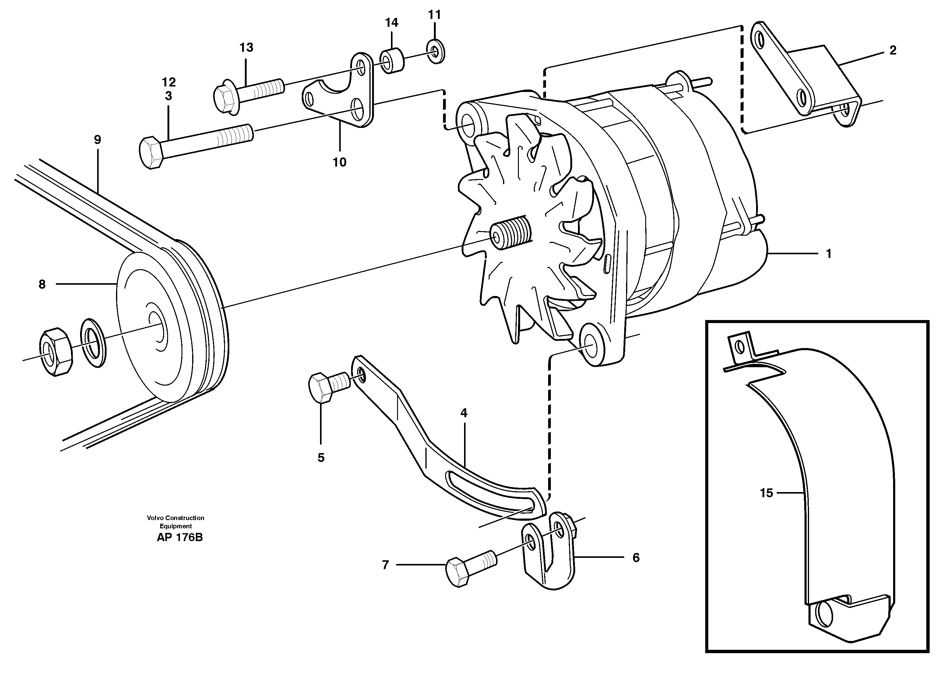 Схема запчастей Volvo L120C - 15209 Alternator with assembling details L120C VOLVO BM VOLVO BM L120C SER NO - 11318