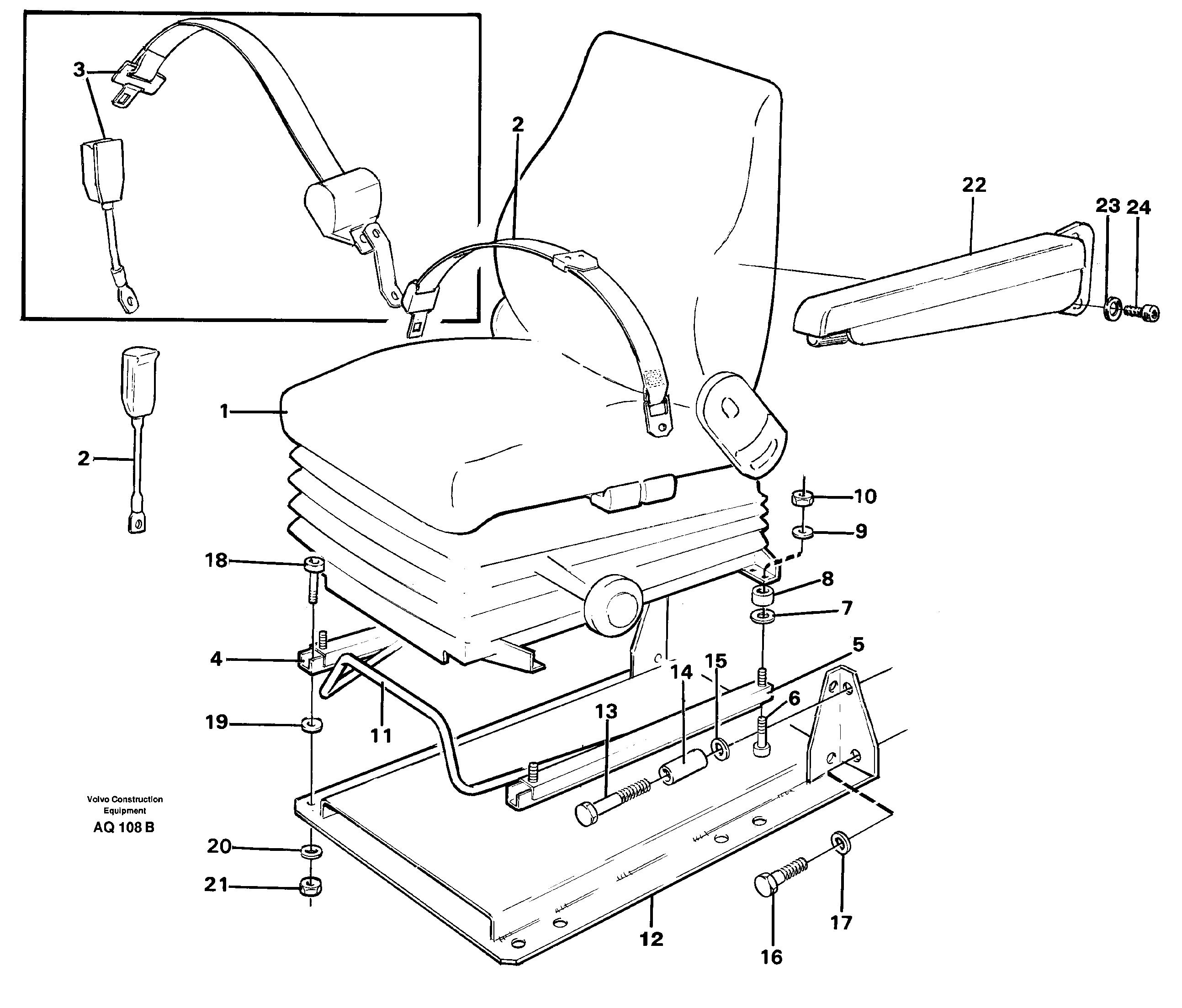 Схема запчастей Volvo L120C - 60764 Operator seat with fitting parts L120C S/N 11319-SWE, S/N 61677-USA, S/N 70075-BRA