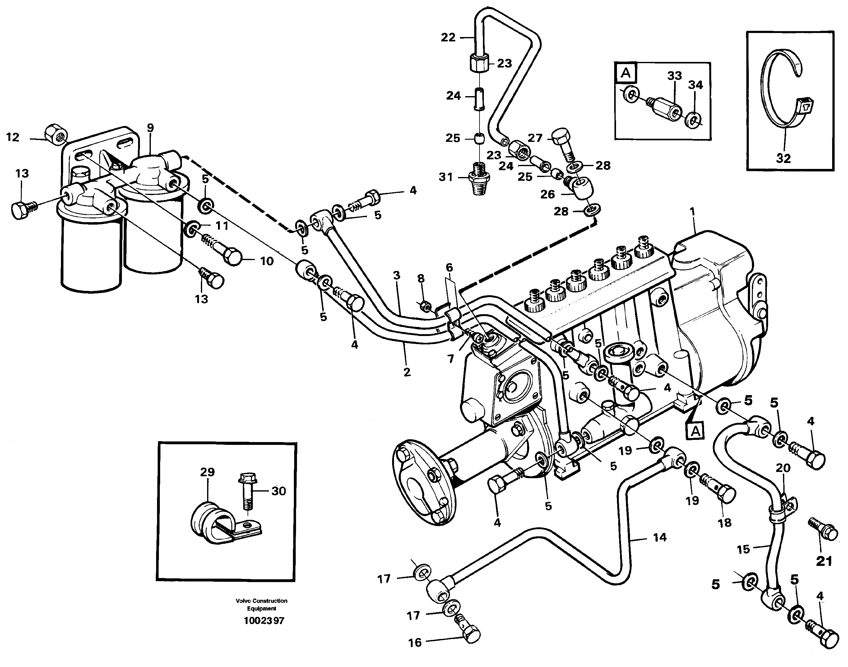 Схема запчастей Volvo L120C - 23855 Fuel pipes, fuel injection pump - fuel filter L120C S/N 11319-SWE, S/N 61677-USA, S/N 70075-BRA