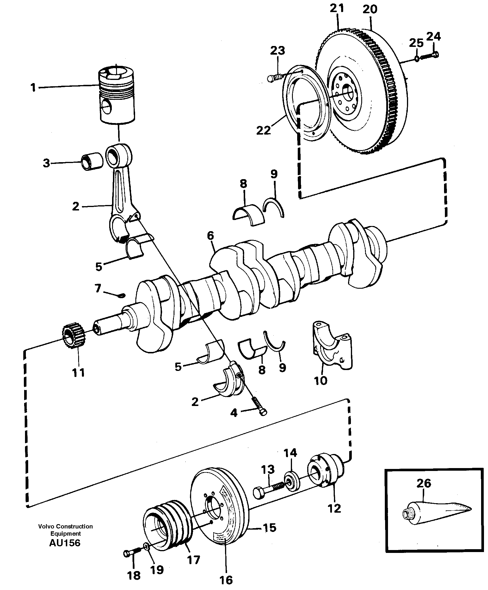 Схема запчастей Volvo L150C - 23565 Crankshaft and related parts L150C S/N 2768-SWE, 60701-USA