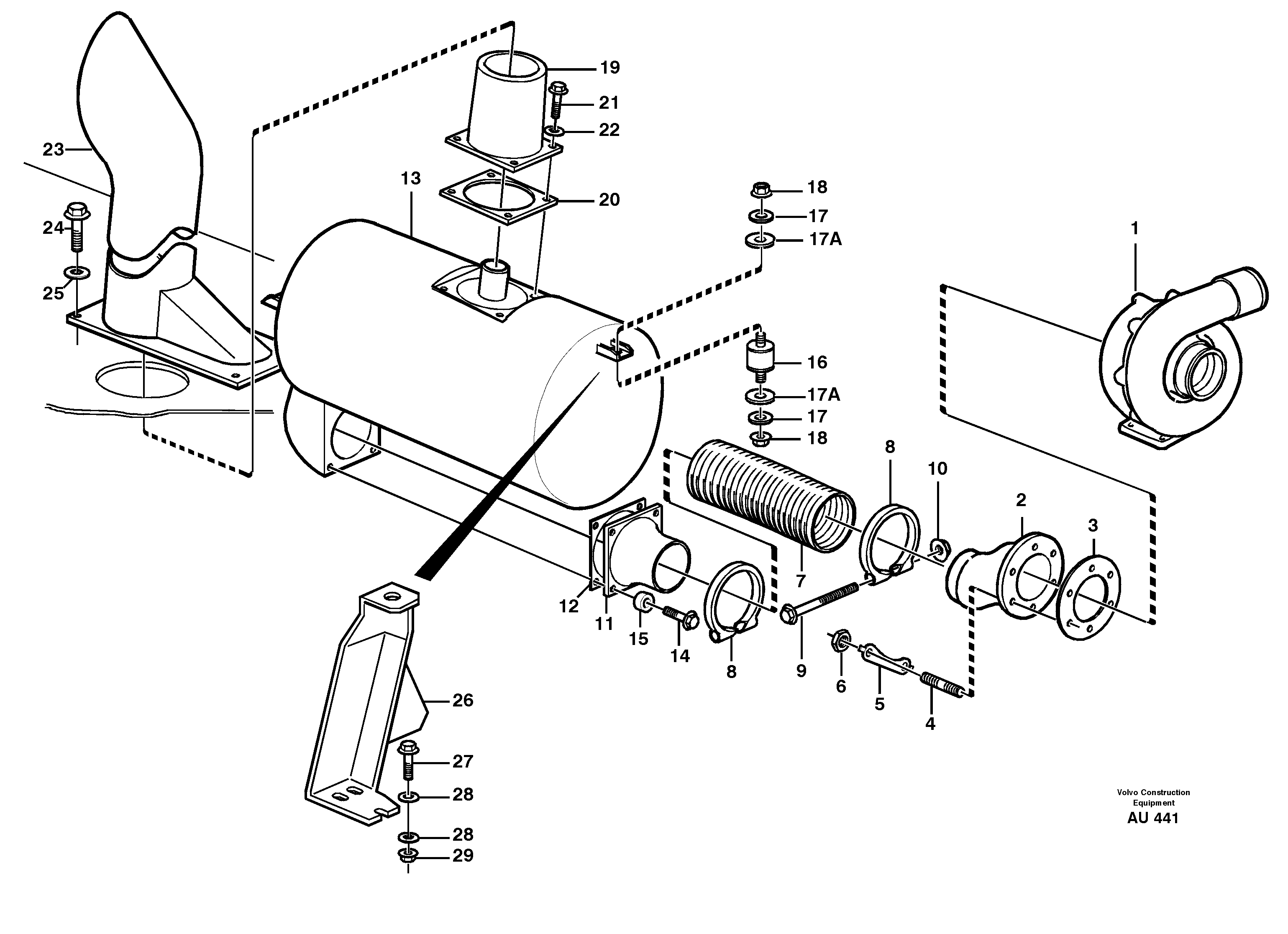 Схема запчастей Volvo L150C - 34547 Exhaust system, silencer L150C S/N 2768-SWE, 60701-USA