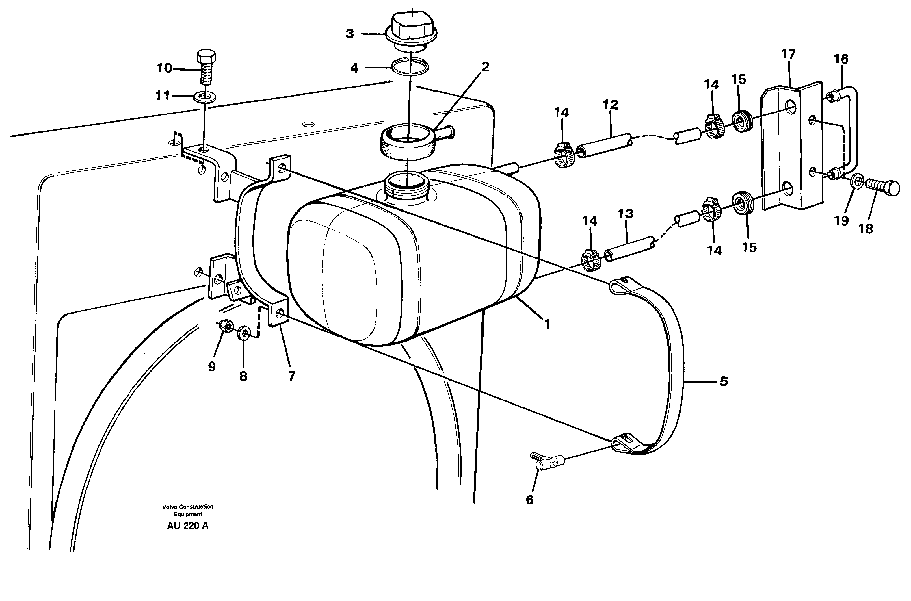 Схема запчастей Volvo L150C - 18733 Expansion tank with bracket L150C S/N 2768-SWE, 60701-USA