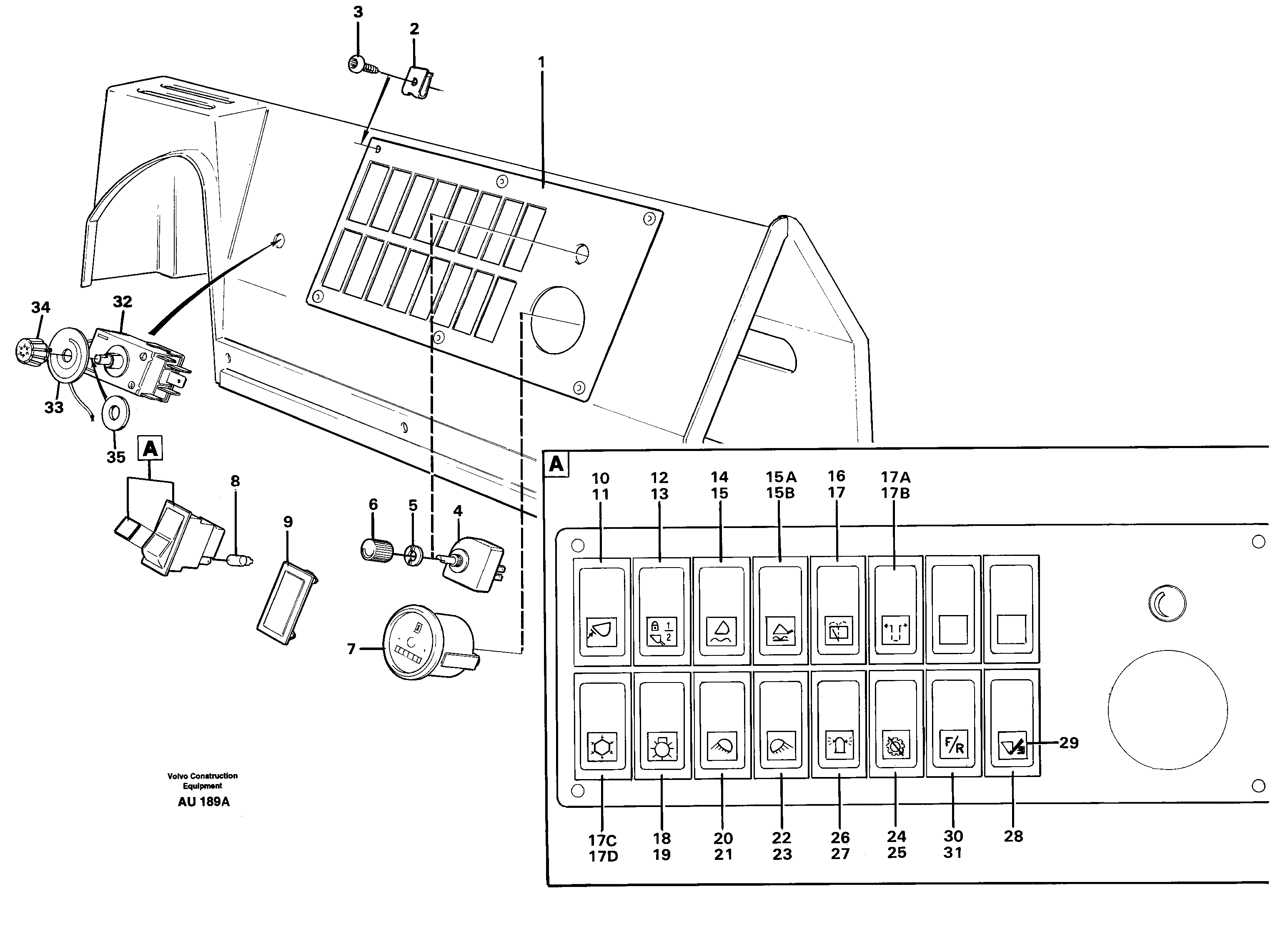 Схема запчастей Volvo L150C - 66866 Switch panel L150C S/N 2768-SWE, 60701-USA