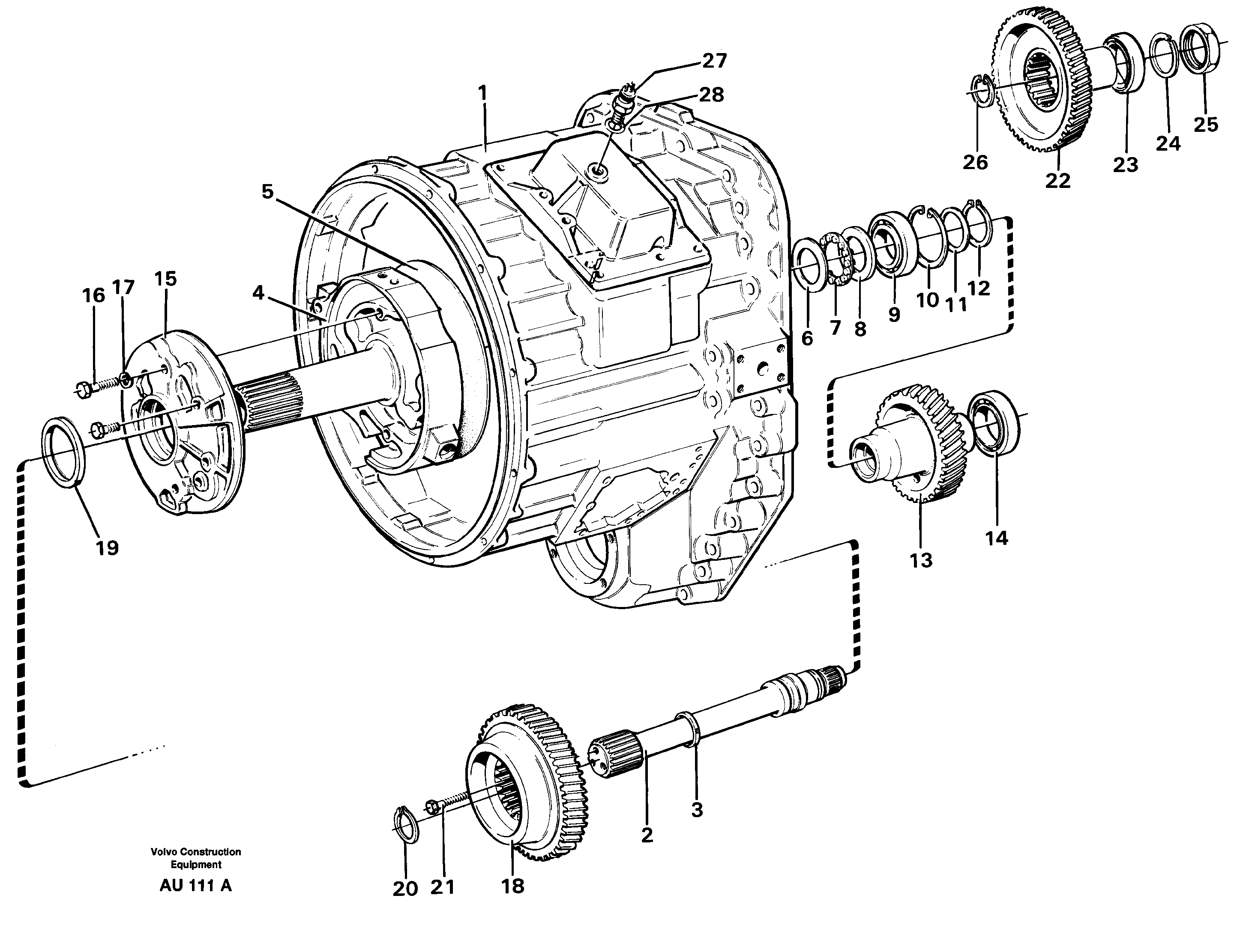 Схема запчастей Volvo L150C - 44040 Converter housing, gears and shafts L150C S/N 2768-SWE, 60701-USA