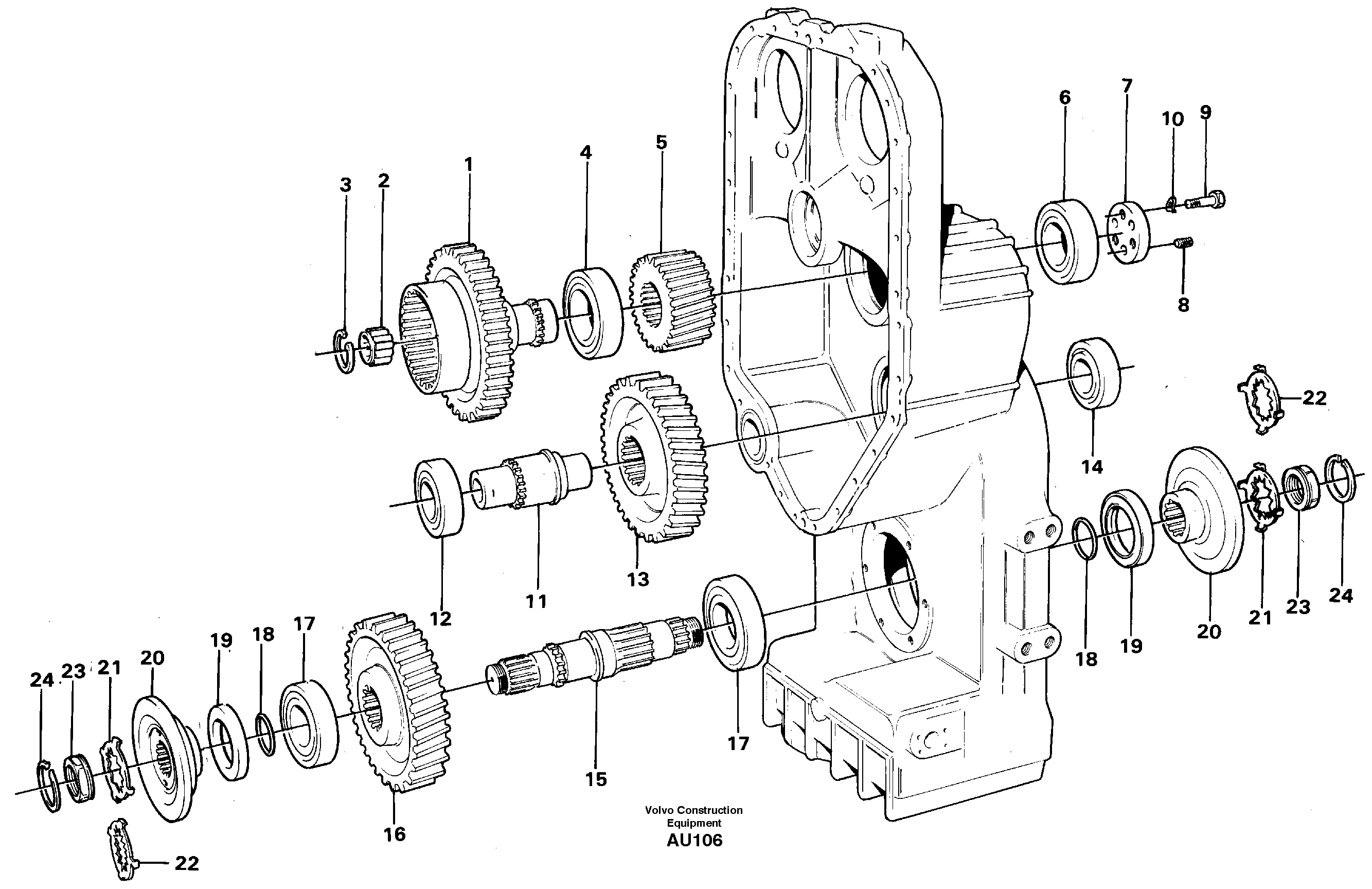 Схема запчастей Volvo L150C - 52005 Transfer case, gears and shafts L150C S/N 2768-SWE, 60701-USA