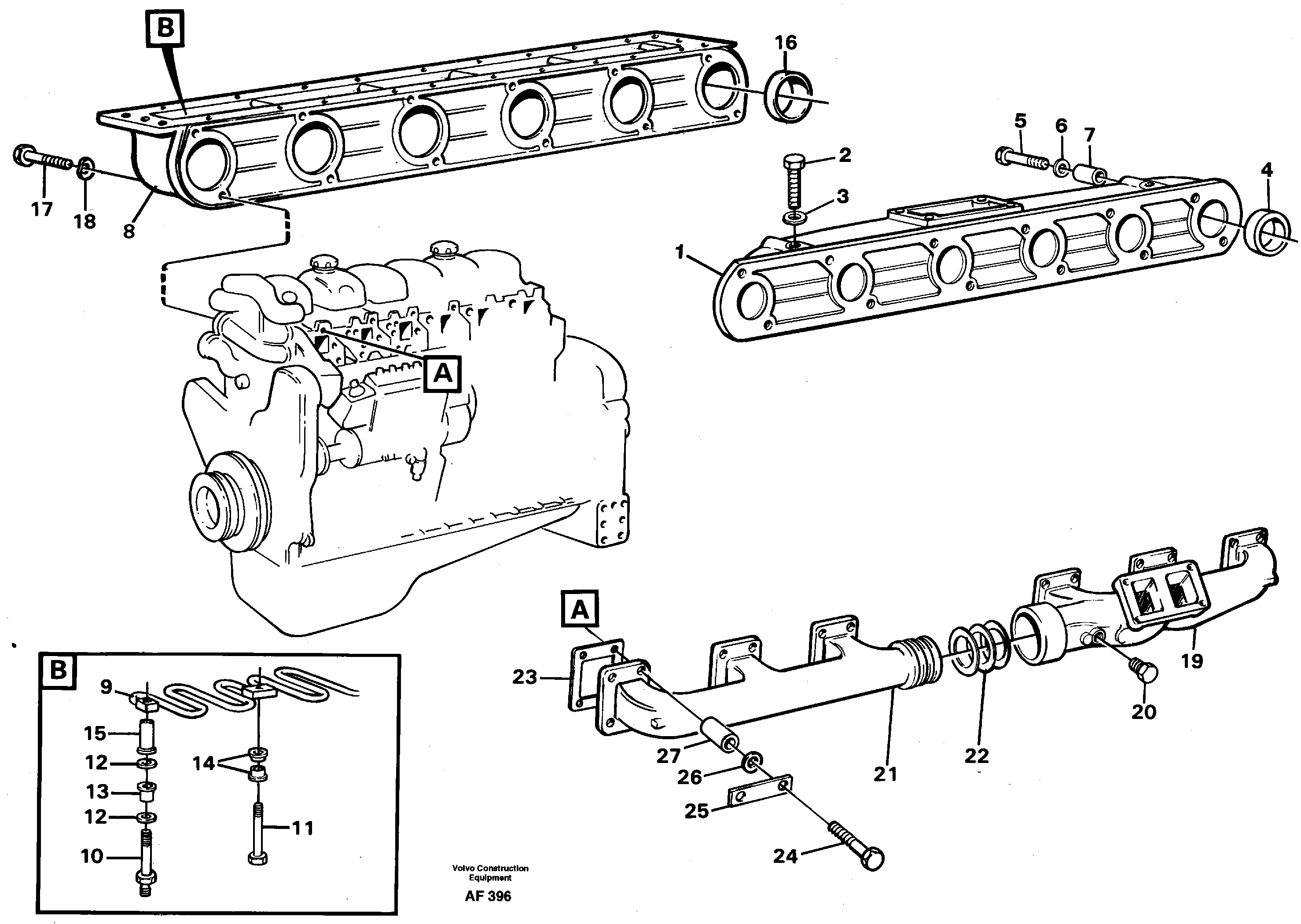 Схема запчастей Volvo L150C - 102583 Inlet manifold and exhaust manifold L150/L150C VOLVO BM VOLVO BM L150/L150C SER NO - 2767/- 60708