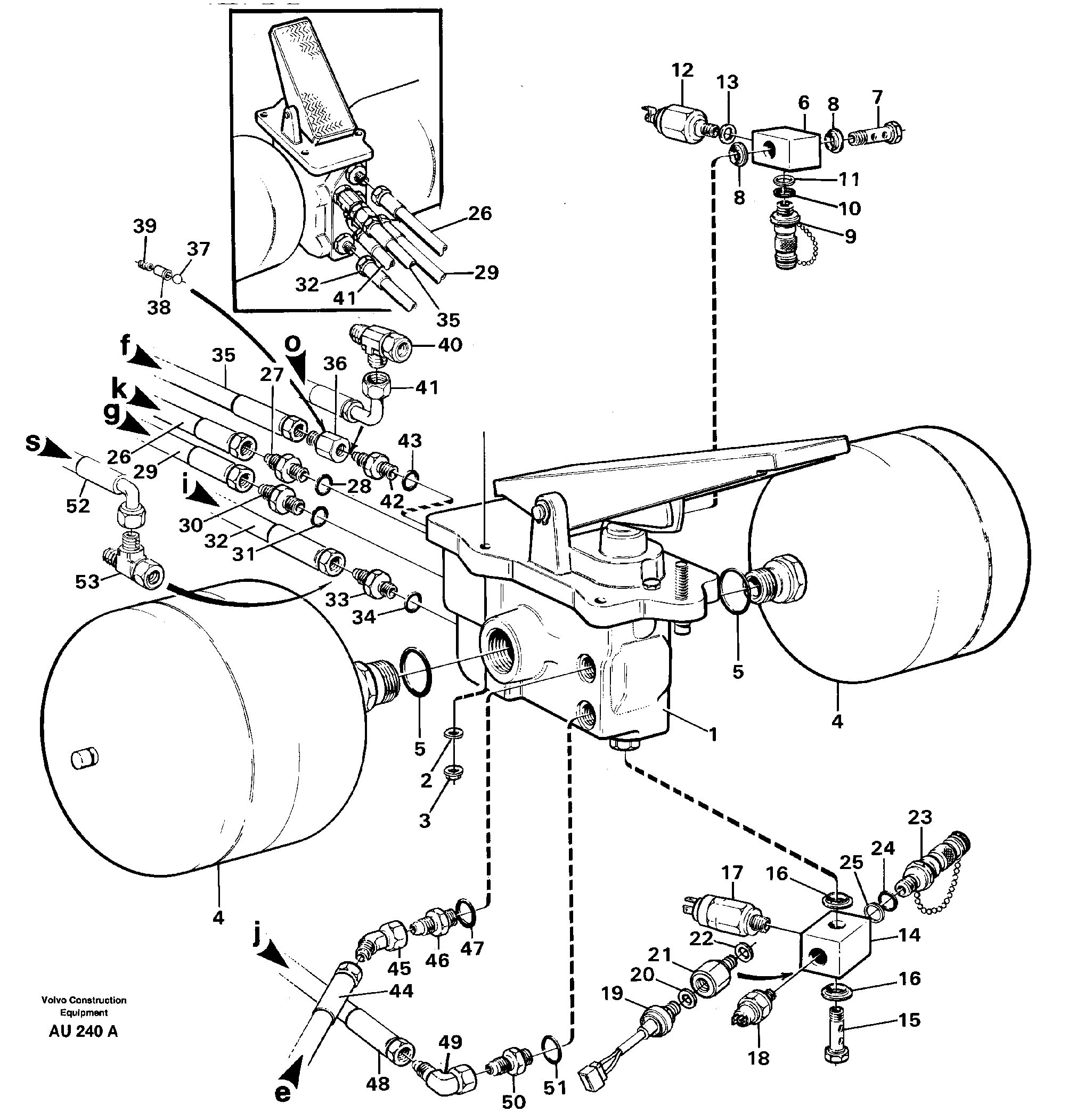 Схема запчастей Volvo L150C - 99003 Footbrake valve with connectors L150C S/N 2768-SWE, 60701-USA