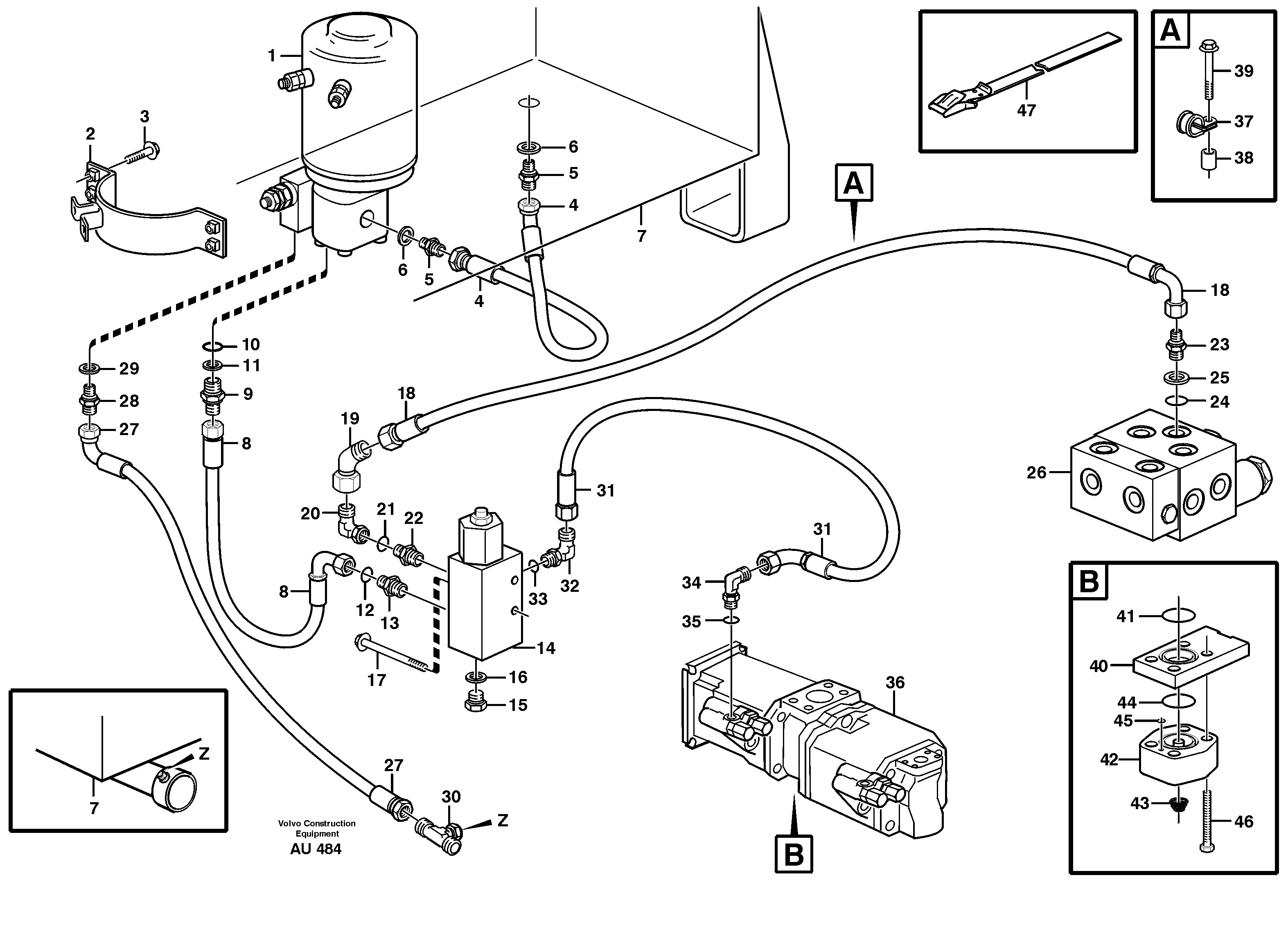 Схема запчастей Volvo L150C - 48375 Secondary steering system L150C S/N 2768-SWE, 60701-USA