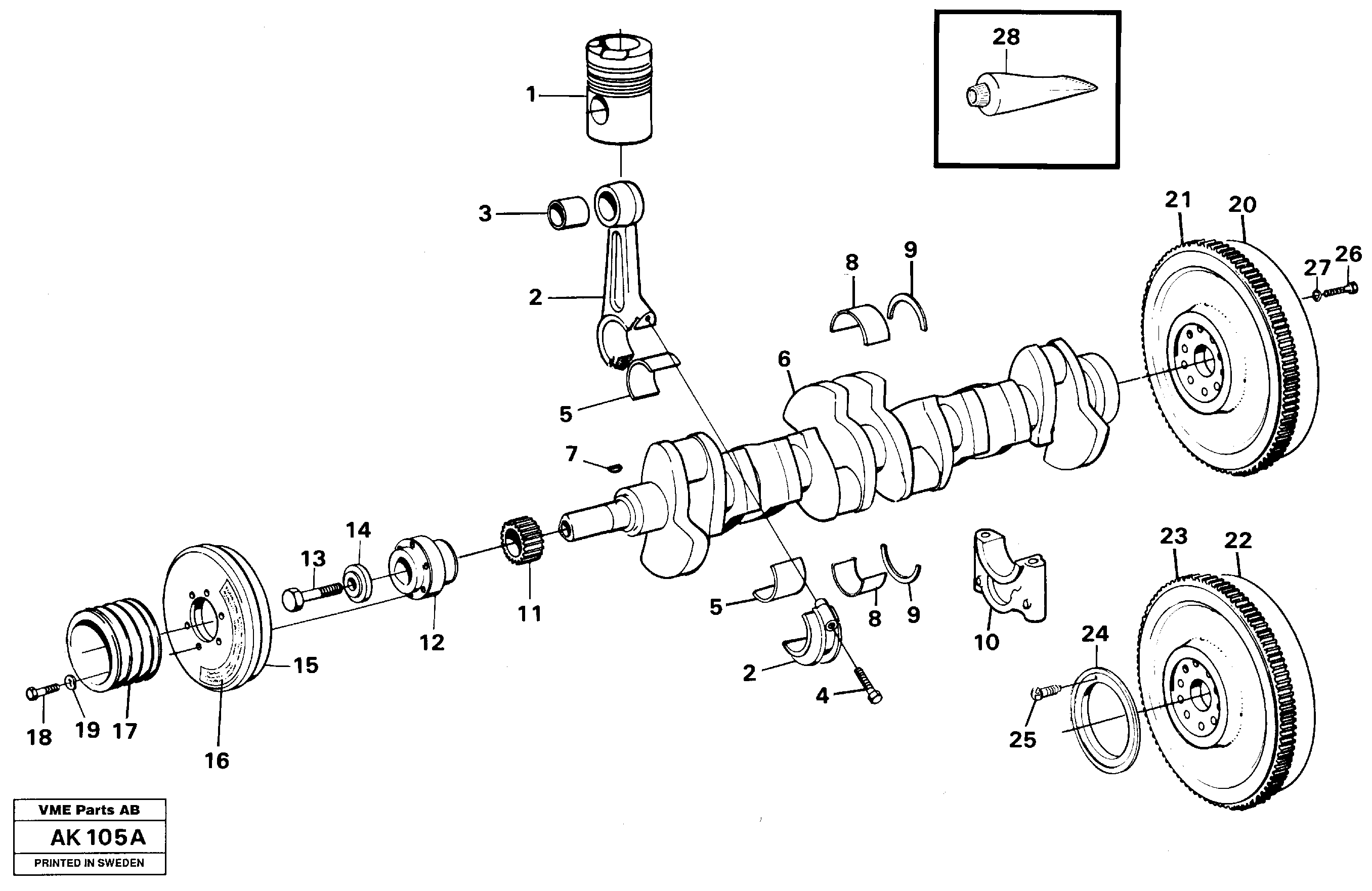 Схема запчастей Volvo L180C - 14606 Crankshaft and related parts L180/L180C VOLVO BM VOLVO BM L180/L180C SER NO -2532 / -60469 USA