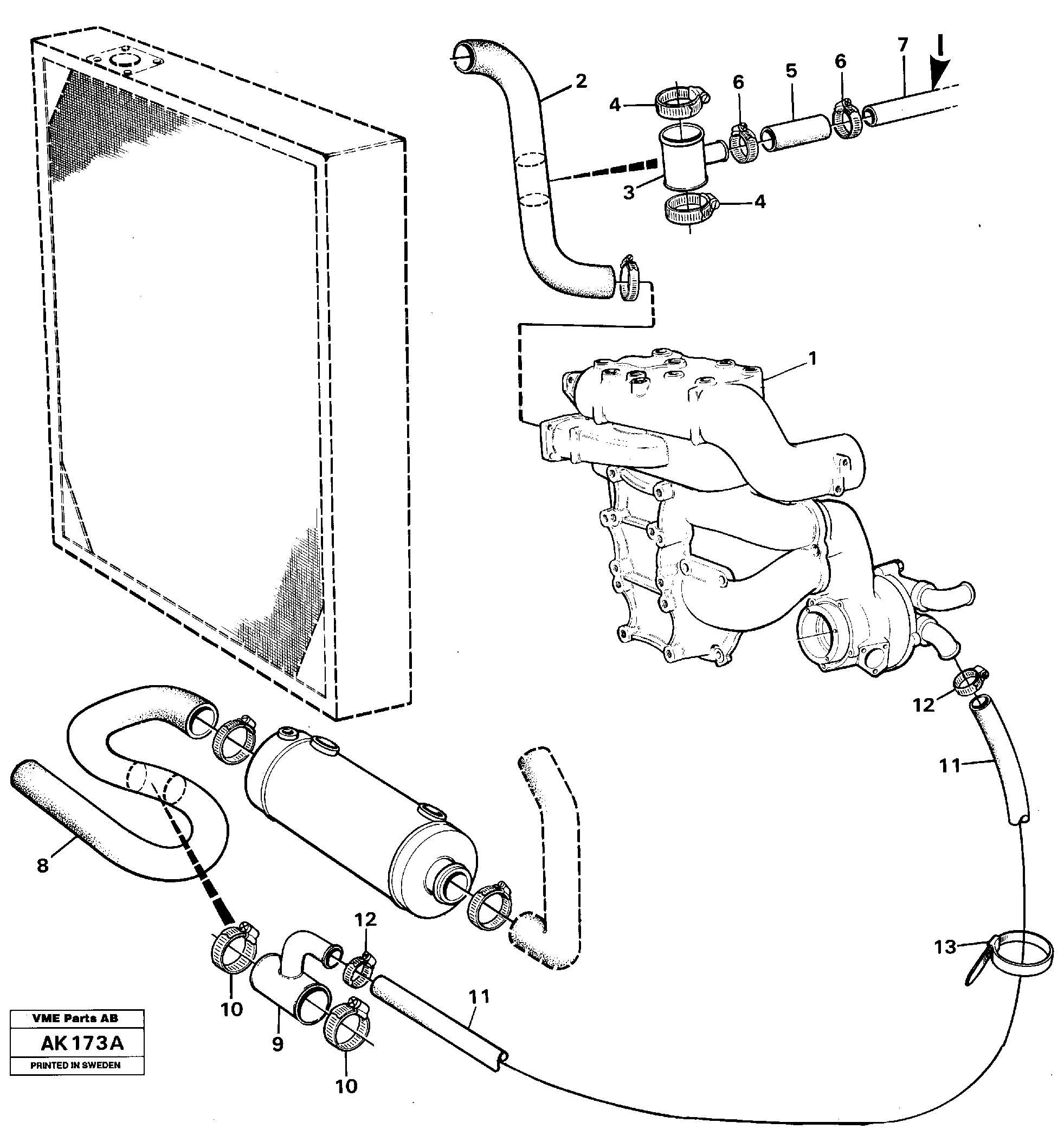 Схема запчастей Volvo L180C - 26573 Water pump with connection parts L180/L180C VOLVO BM VOLVO BM L180/L180C SER NO -2532 / -60469 USA