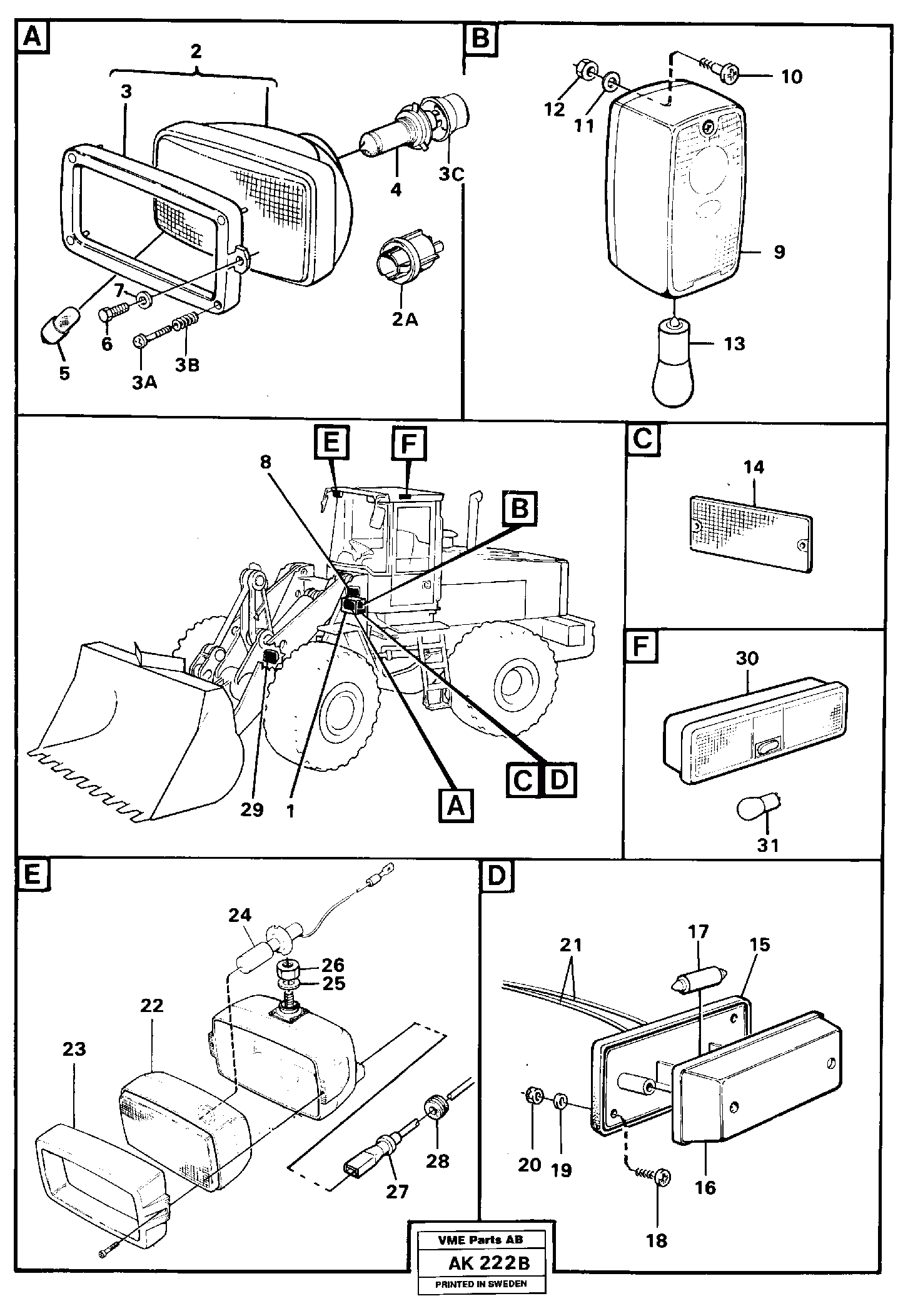 Схема запчастей Volvo L180C - 29732 Lighting, front L180/L180C VOLVO BM VOLVO BM L180/L180C SER NO -2532 / -60469 USA