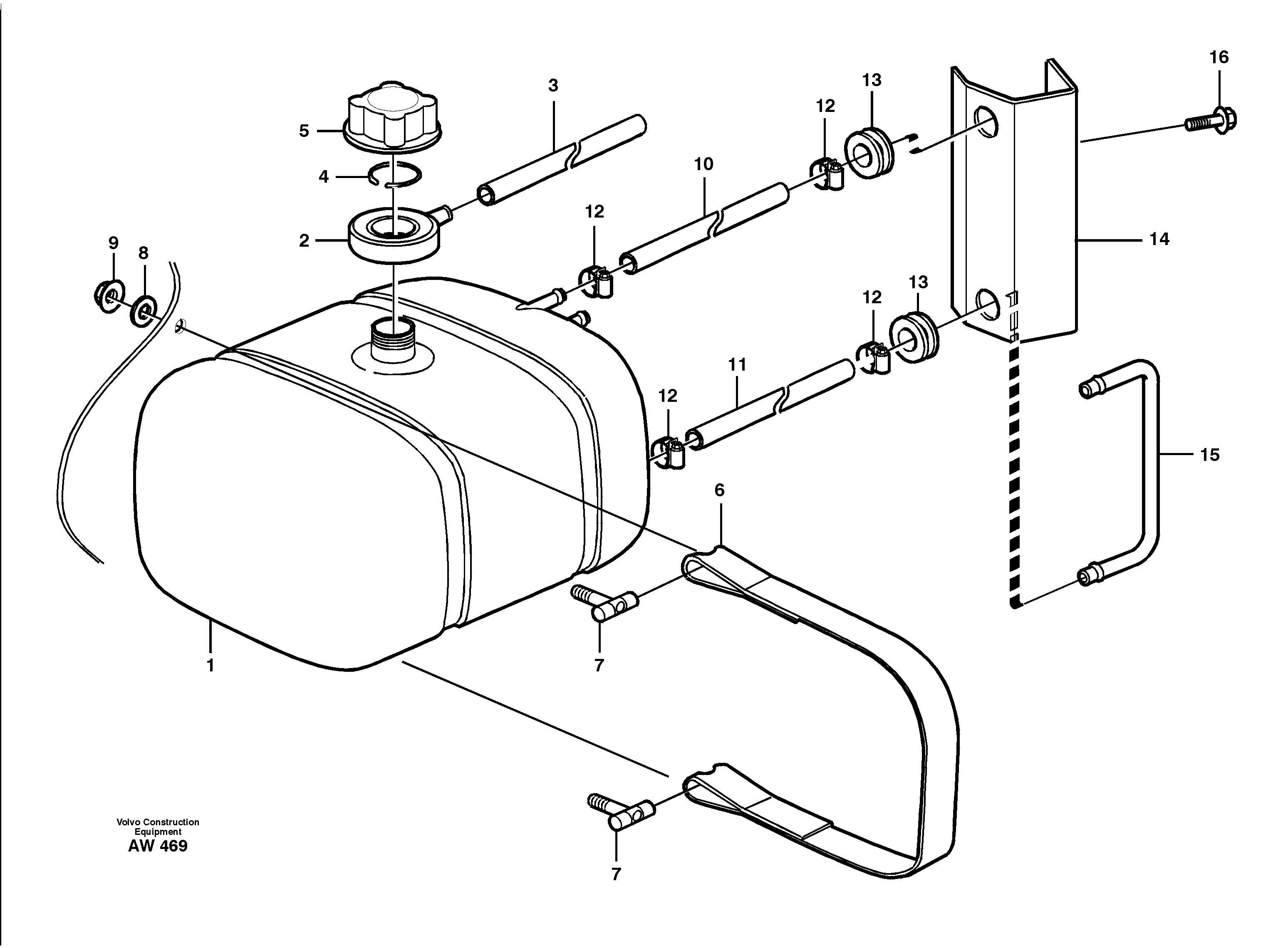 Схема запчастей Volvo L180C - 89915 Expansion tank with fitting parts L180C S/N 2533-SWE, 60465-USA