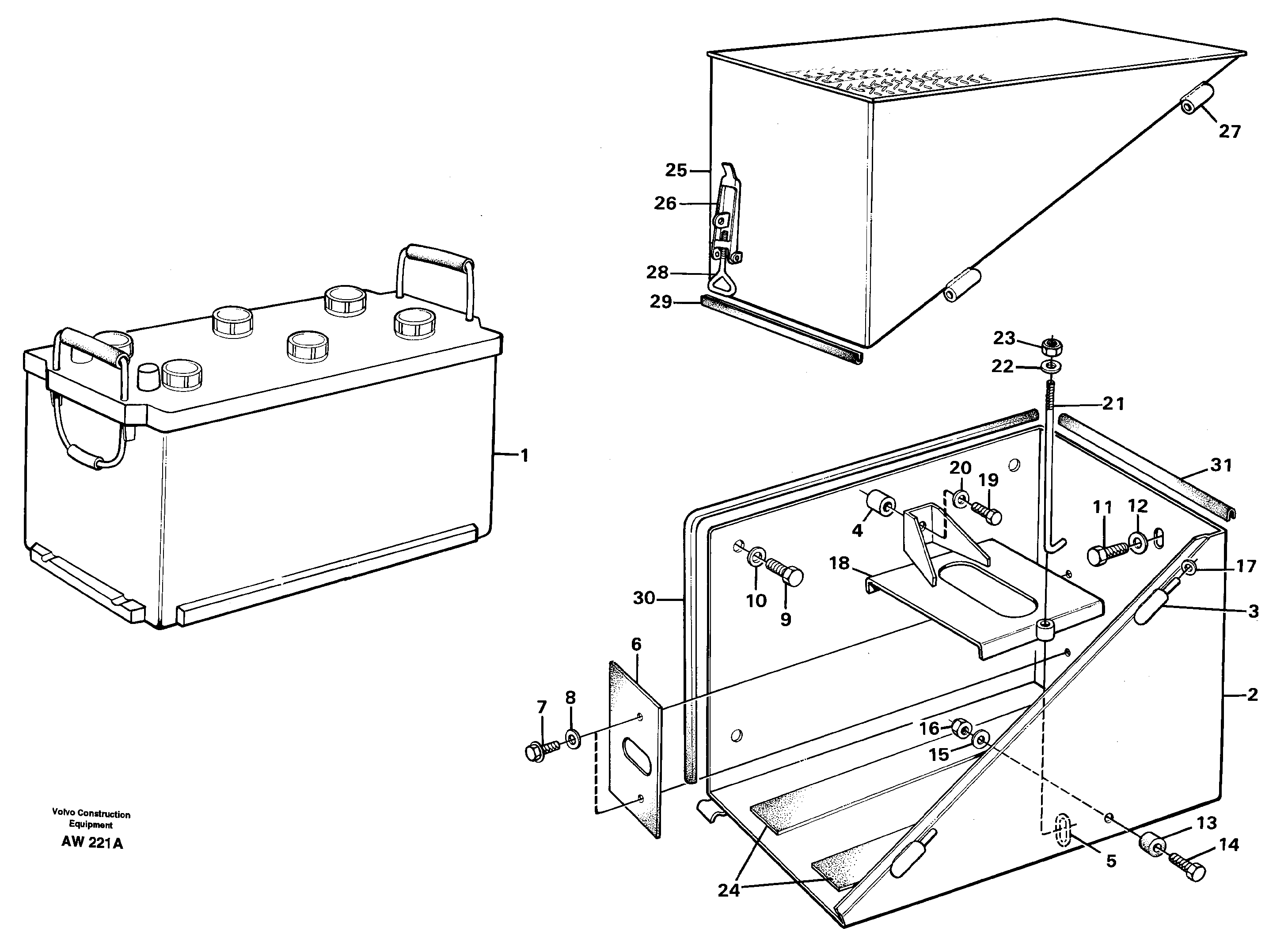 Схема запчастей Volvo L180C - 85741 Battery box with fitting parts L180C S/N 2533-SWE, 60465-USA