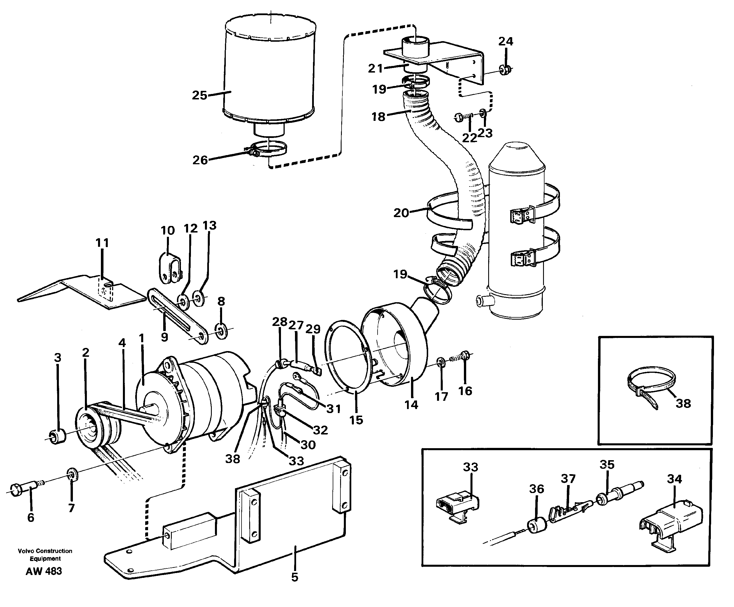 Схема запчастей Volvo L180C - 53877 Brushless alternator, 50A L180C S/N 2533-SWE, 60465-USA