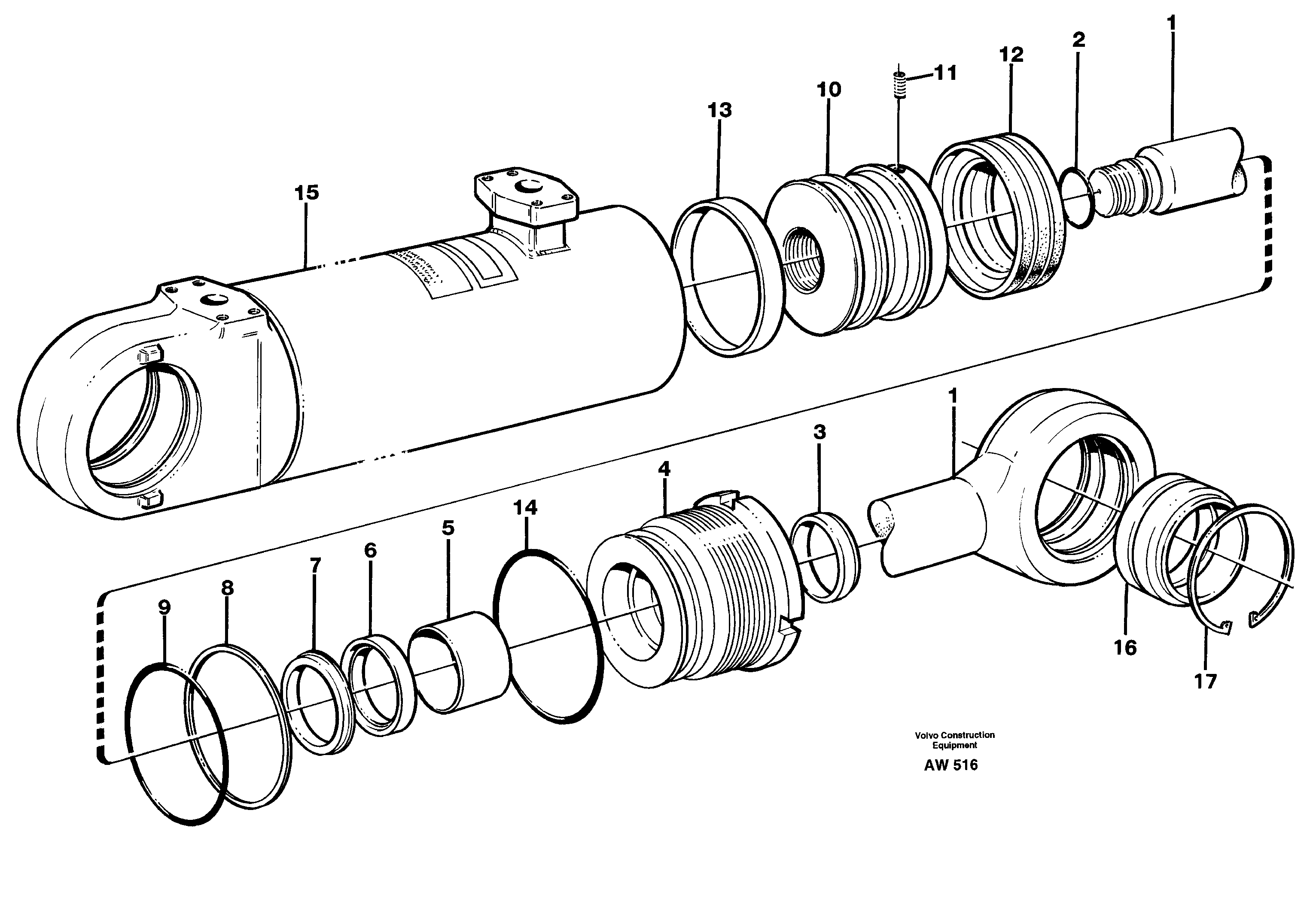 Схема запчастей Volvo L180C - 54417 Hydraulic cylinder L180C S/N 2533-SWE, 60465-USA