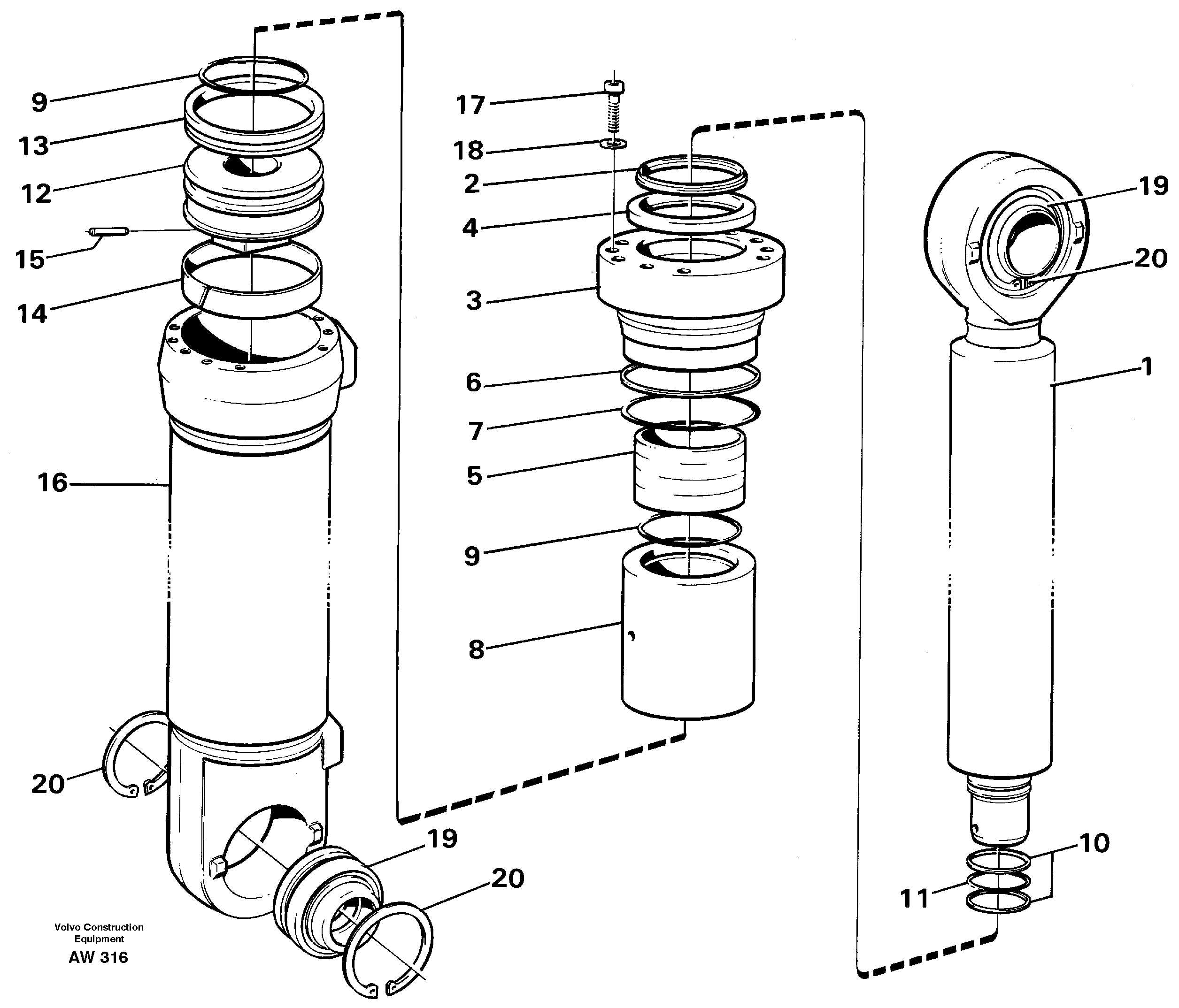 Схема запчастей Volvo L180C - 57424 Hydraulic cylinder L180C S/N 2533-SWE, 60465-USA