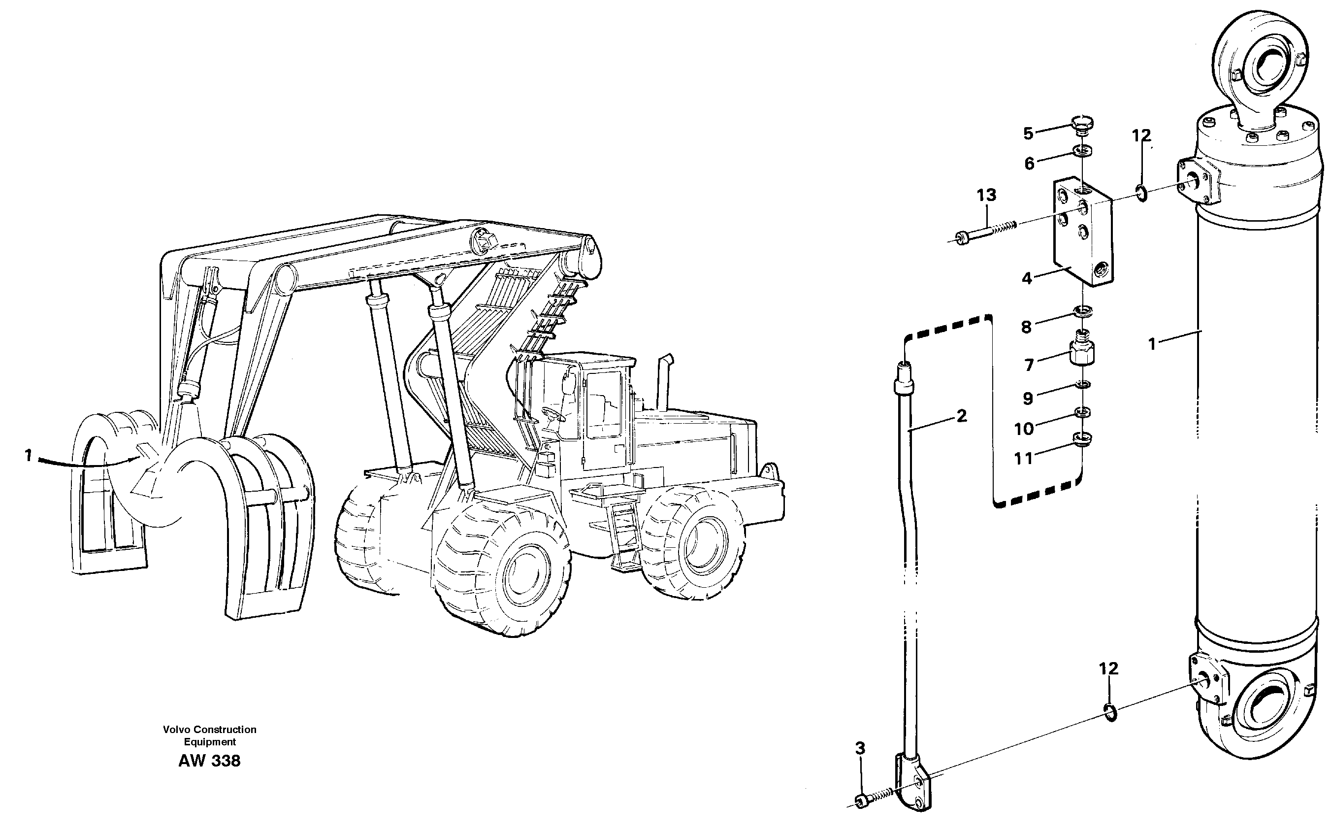 Схема запчастей Volvo L180C - 60441 Hydraulic cylinder with clutch body L180C S/N 2533-SWE, 60465-USA