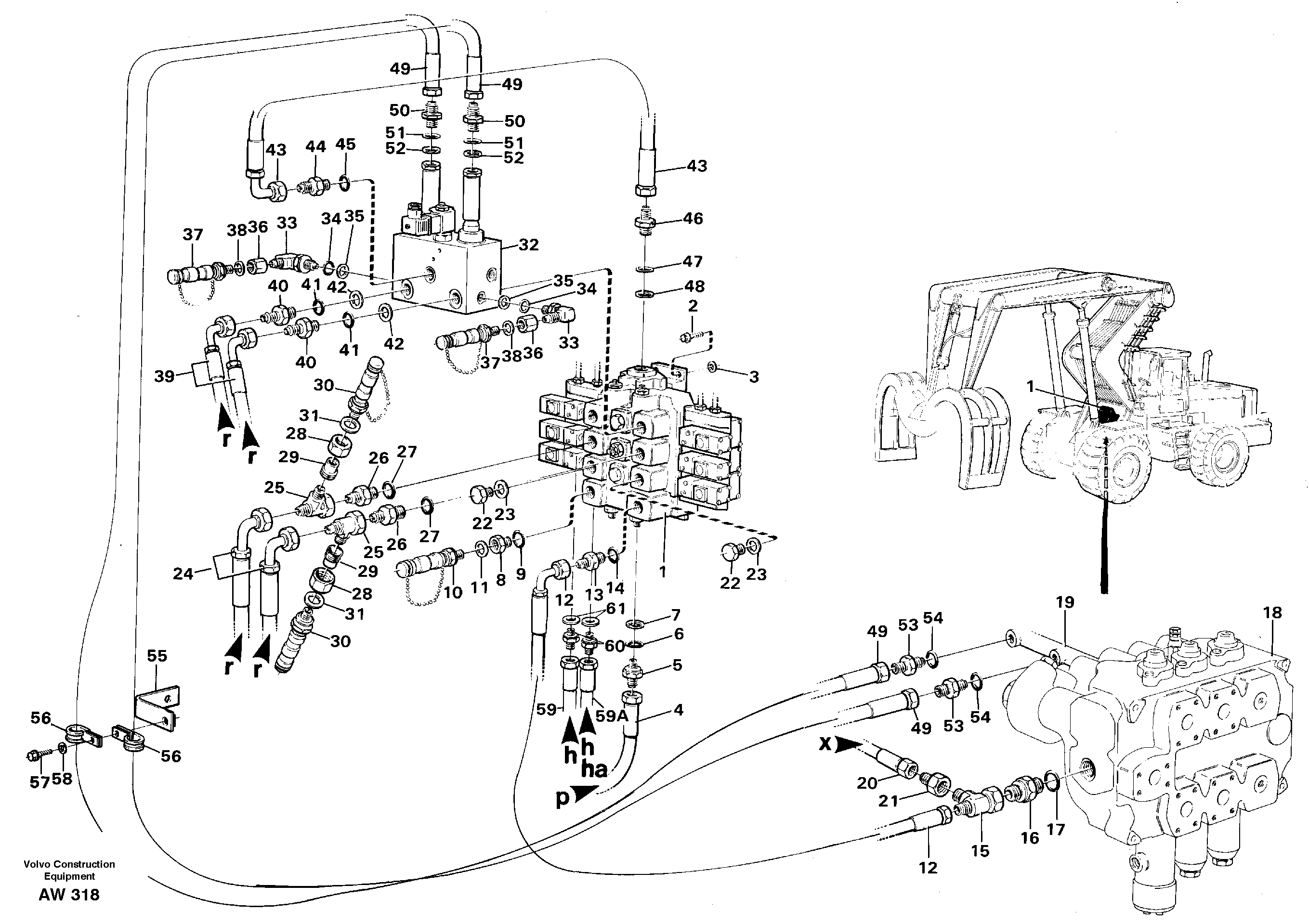 Схема запчастей Volvo L180C - 91663 Control valve with connections L180C S/N 2533-SWE, 60465-USA