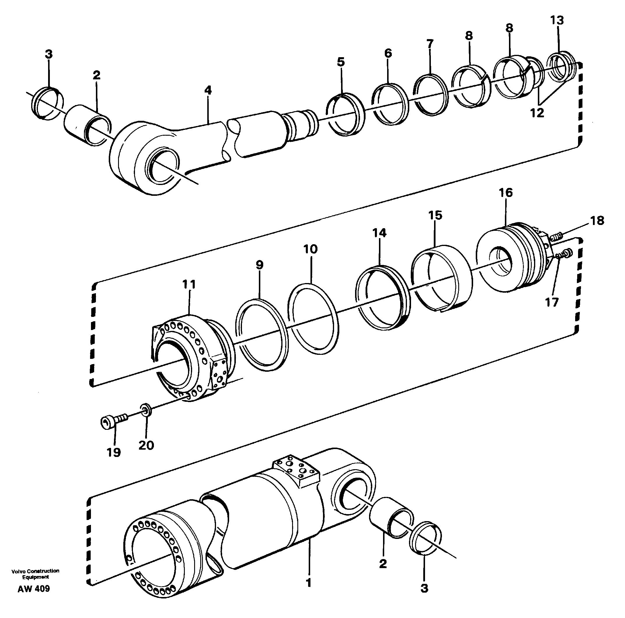 Схема запчастей Volvo L180C - 21409 Hydraulic cylinder, tilt L180C S/N 2533-SWE, 60465-USA