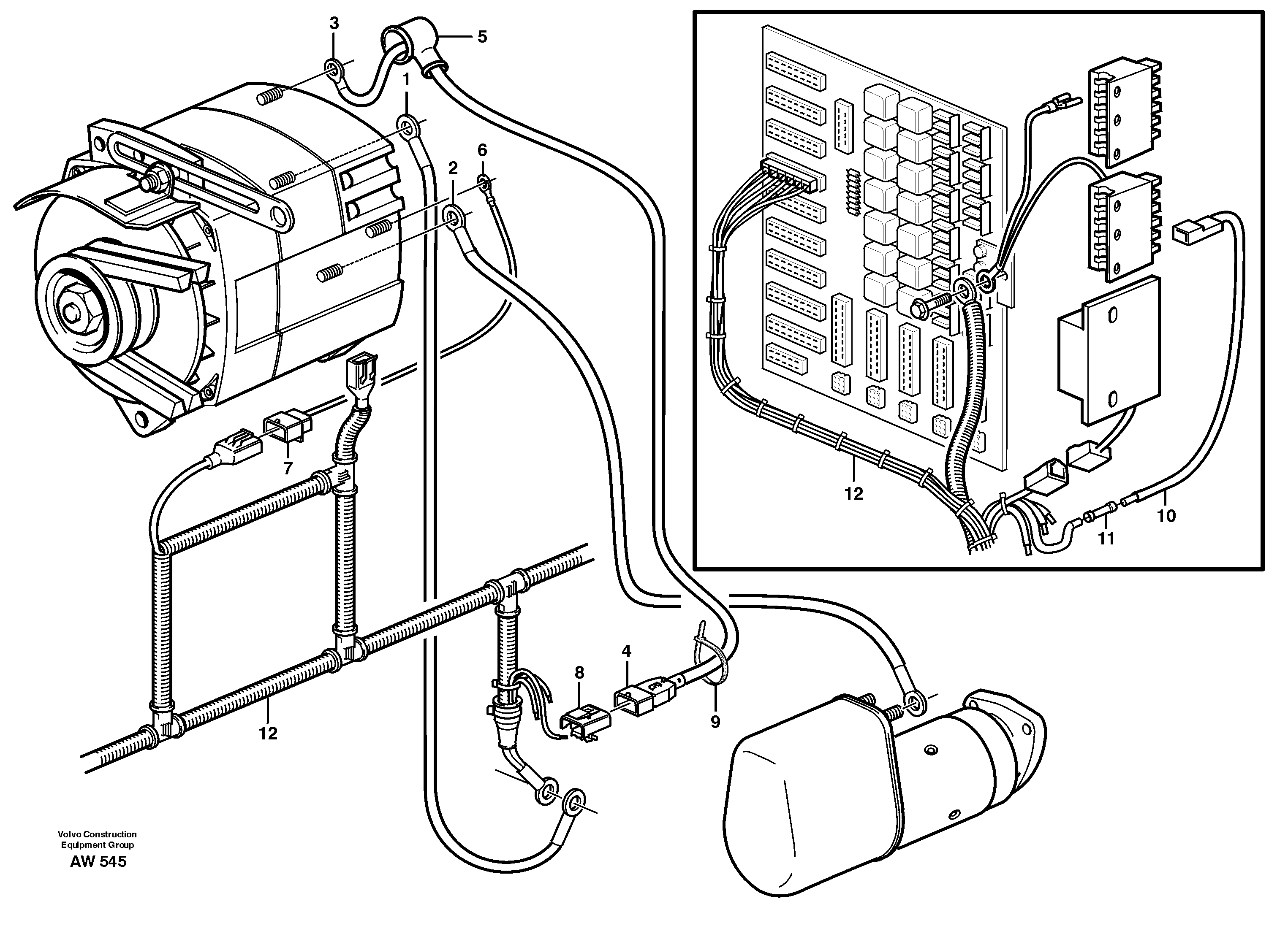 Схема запчастей Volvo L180C - 55175 Cable harnesses, alternator, 100A L180C S/N 2533-SWE, 60465-USA