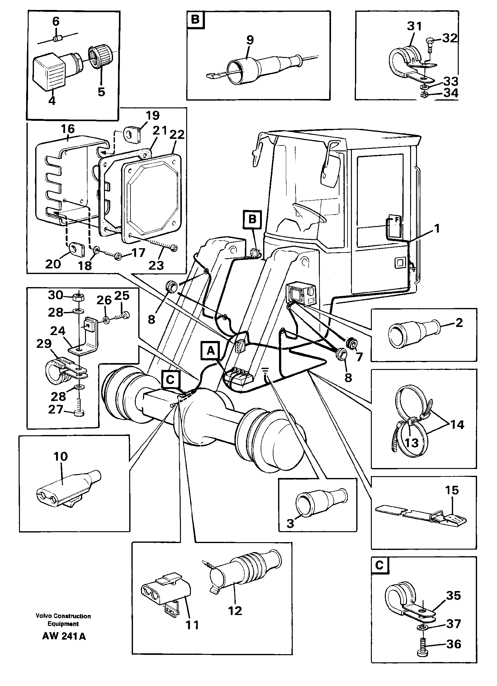 Схема запчастей Volvo L180C - 87147 Cable harness, front L180C S/N 2533-SWE, 60465-USA