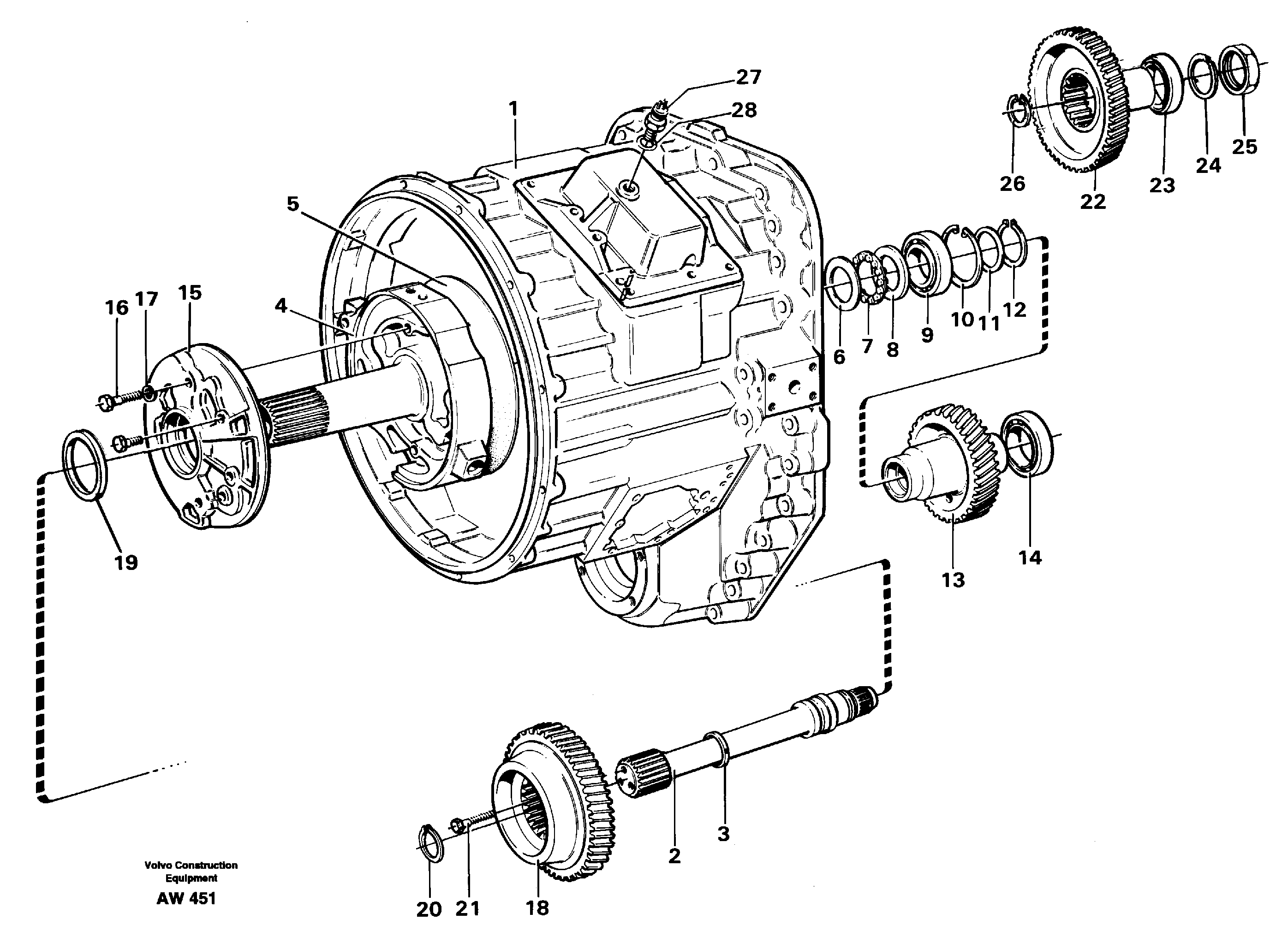 Схема запчастей Volvo L180C - 44045 Converter housing, gears and shafts L180C S/N 2533-SWE, 60465-USA