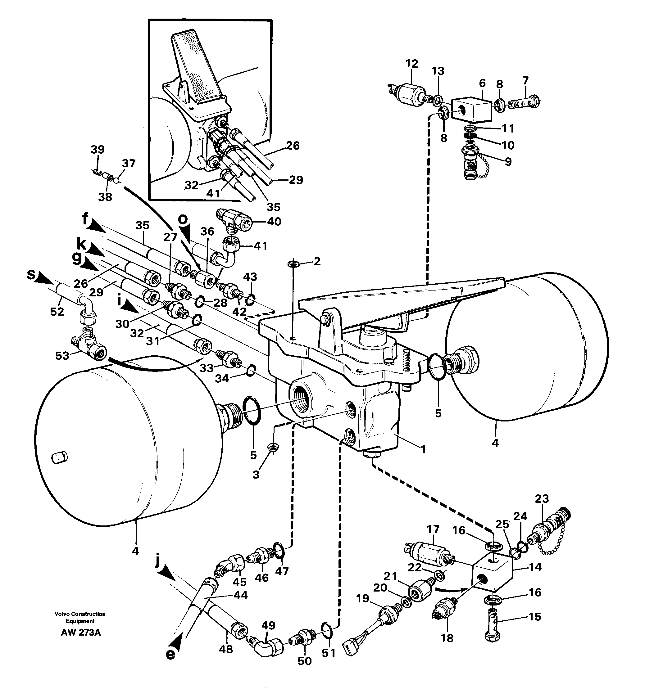 Схема запчастей Volvo L180C - 96247 Footbrake valve with connectors L180C S/N 2533-SWE, 60465-USA