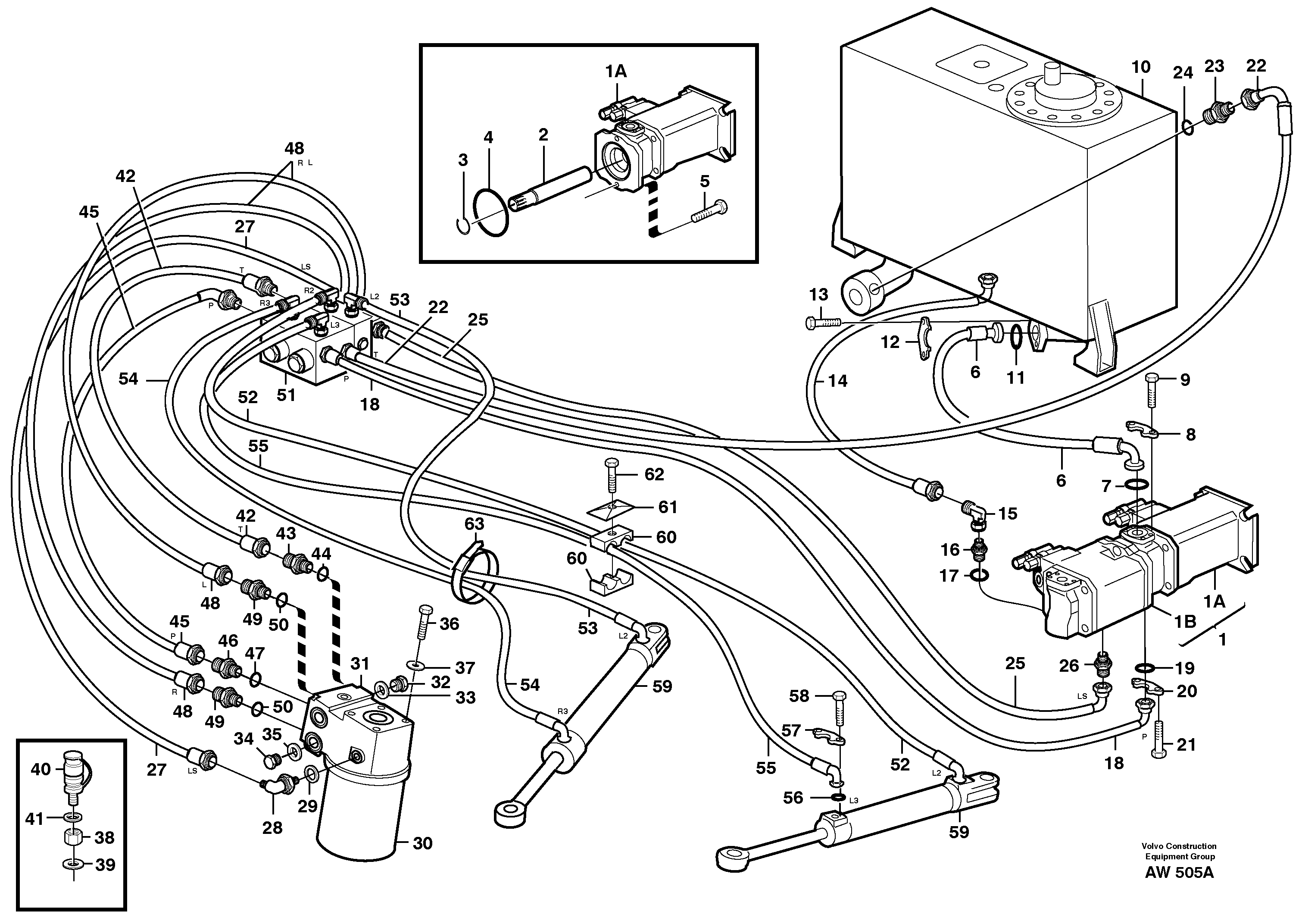 Схема запчастей Volvo L180C - 97776 Steering system L180C S/N 2533-SWE, 60465-USA