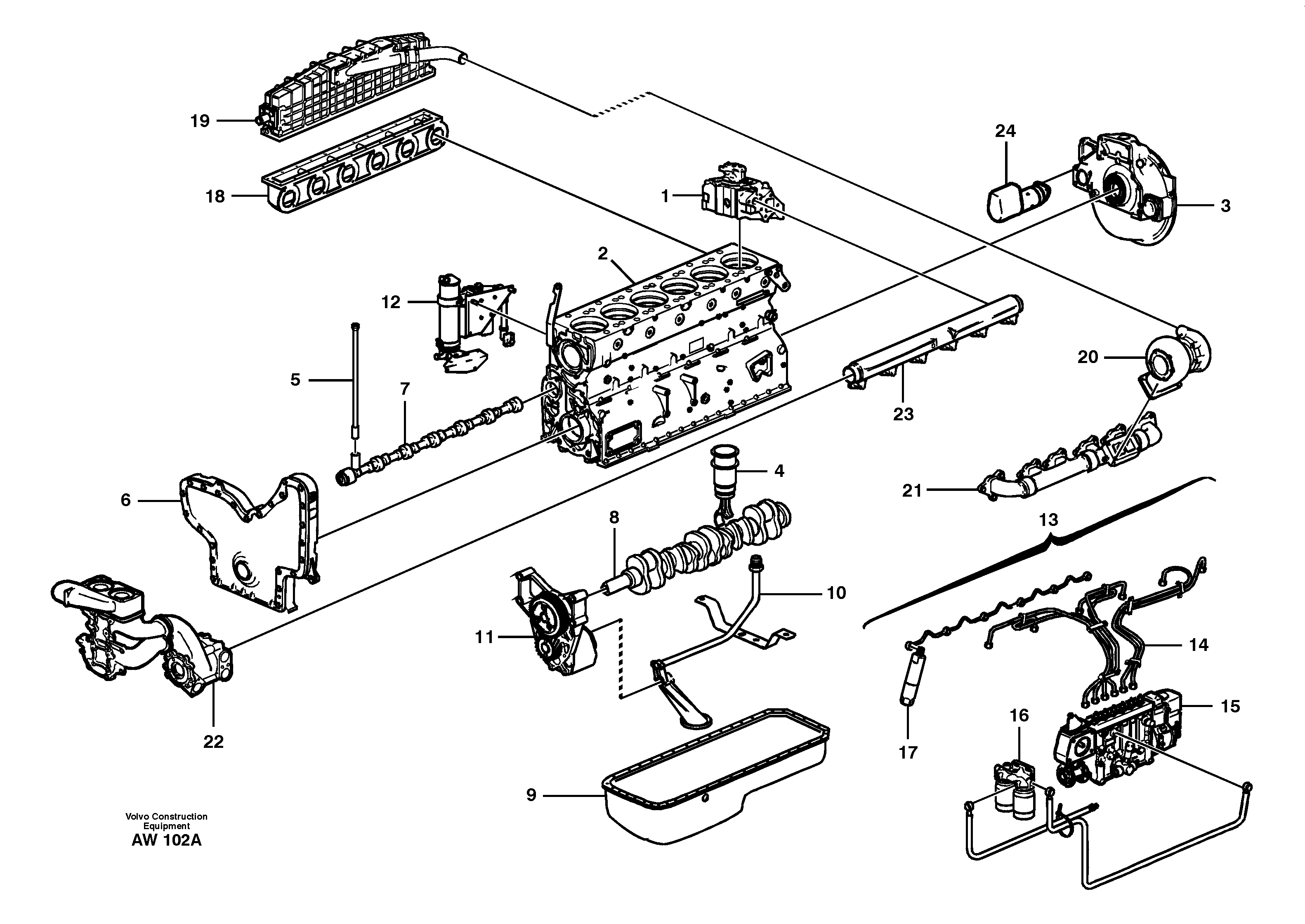 Схема запчастей Volvo L180C - 10205 Двигатель в сборе L180C S/N 2533-SWE, 60465-USA