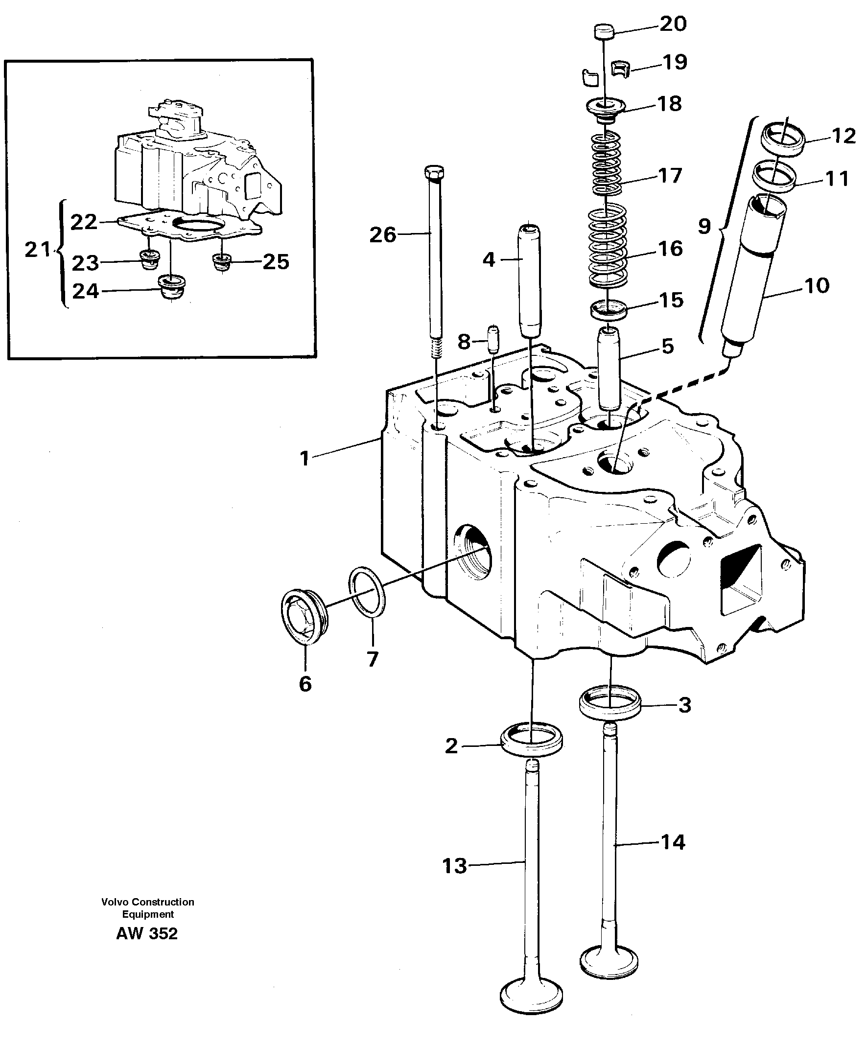 Схема запчастей Volvo L180C - 20746 Головка блока цилиндров L180C S/N 2533-SWE, 60465-USA