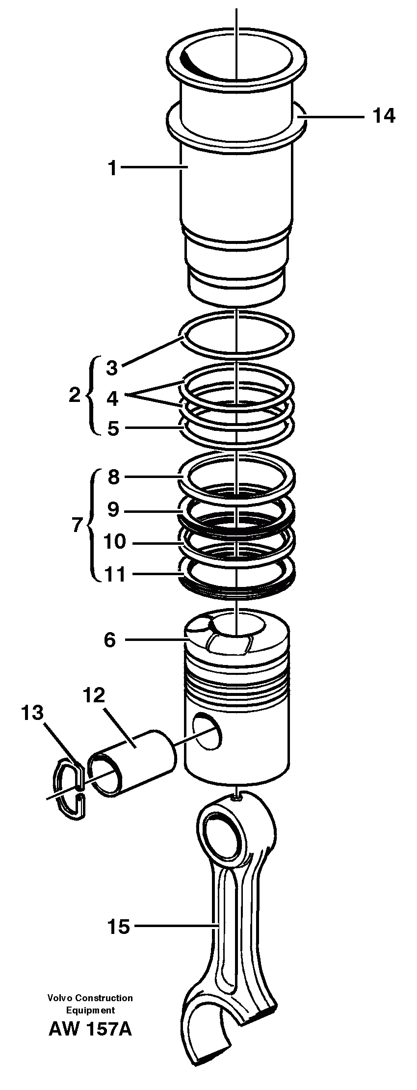 Схема запчастей Volvo L180C - 19538 Cylinder liner and piston L180C S/N 2533-SWE, 60465-USA