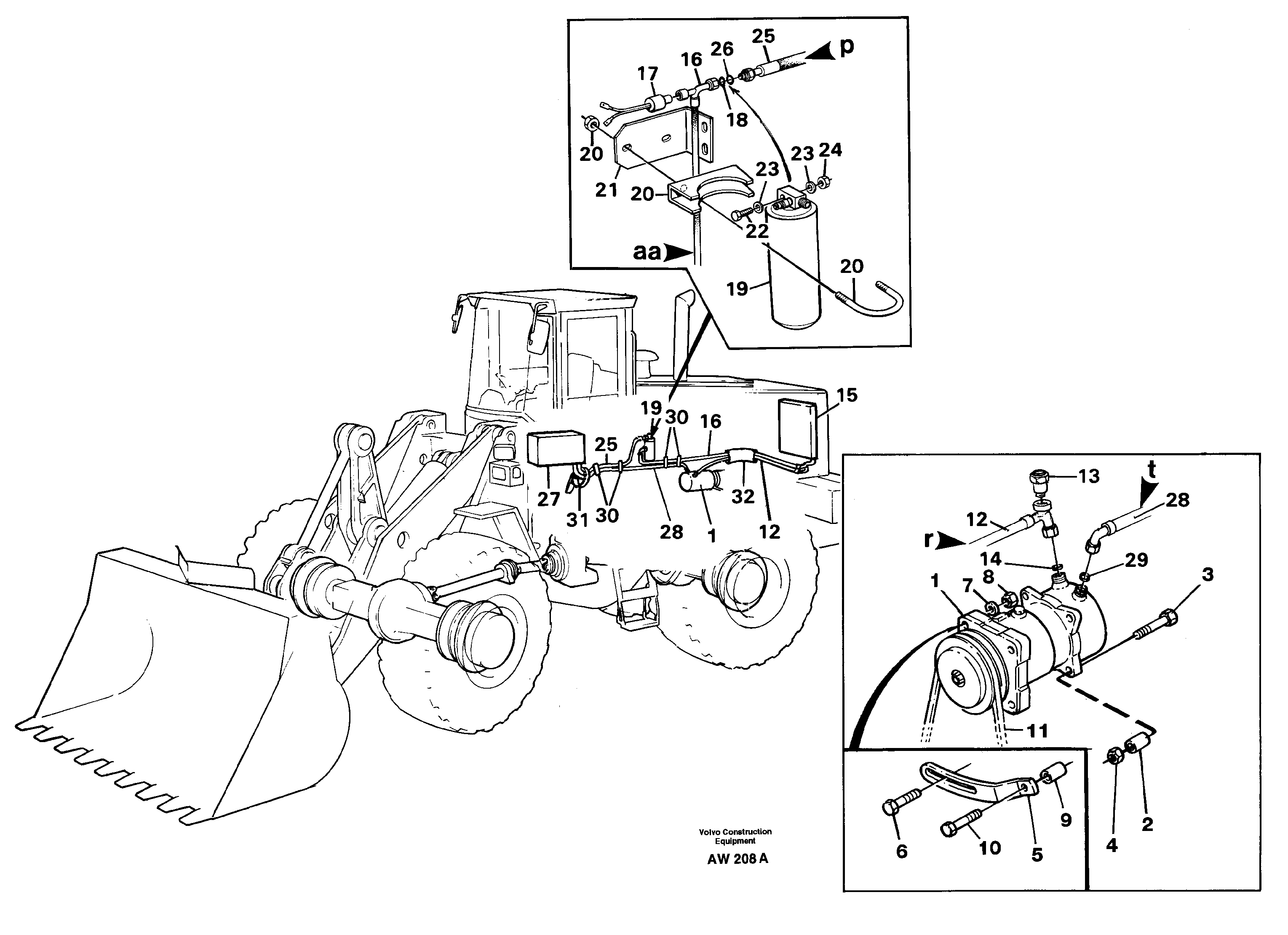 Схема запчастей Volvo L180C - 55427 Air compressor with fitting parts L180C S/N 2533-SWE, 60465-USA