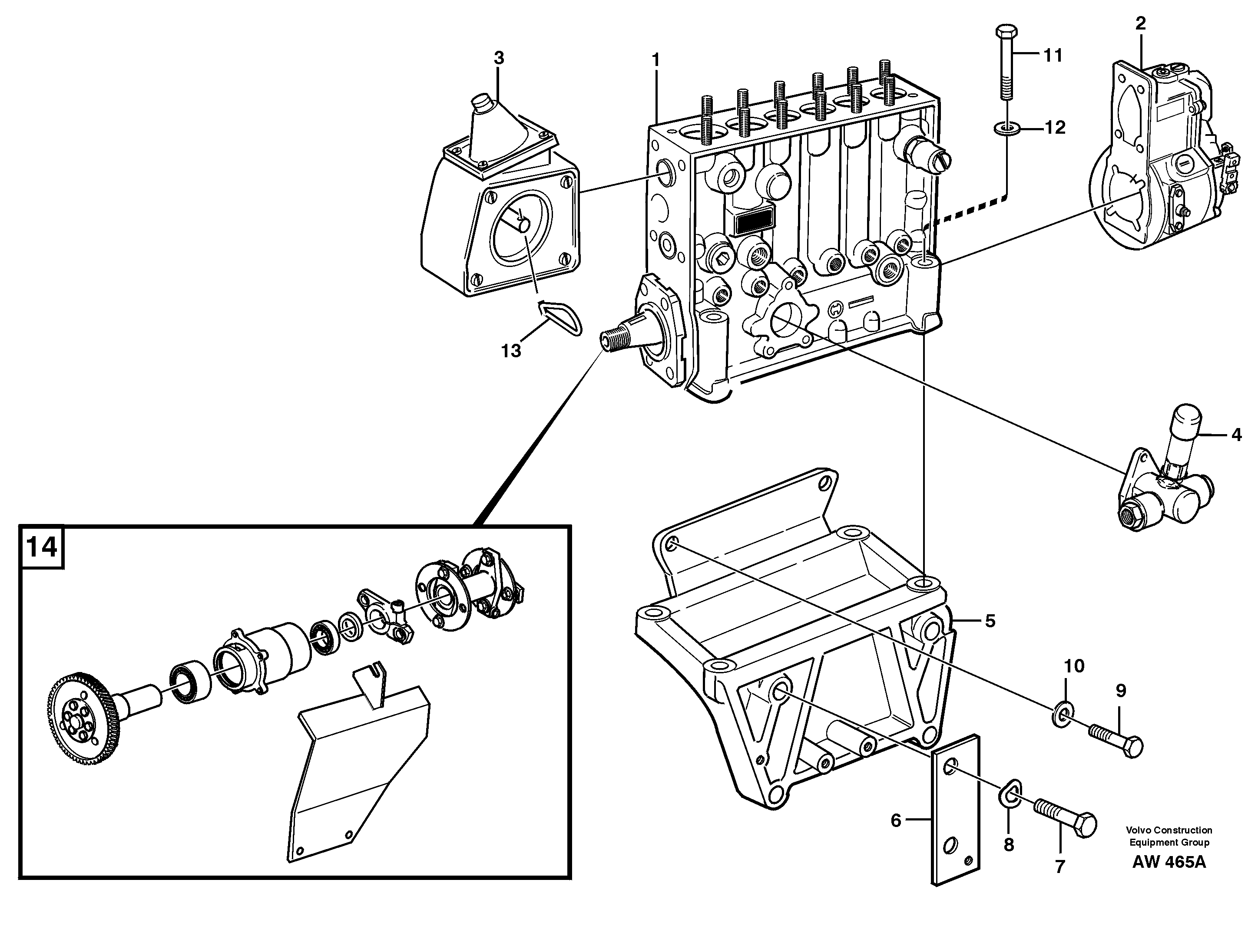 Схема запчастей Volvo L180C - 54525 Fuel injection pump with fitting parts L180C S/N 2533-SWE, 60465-USA