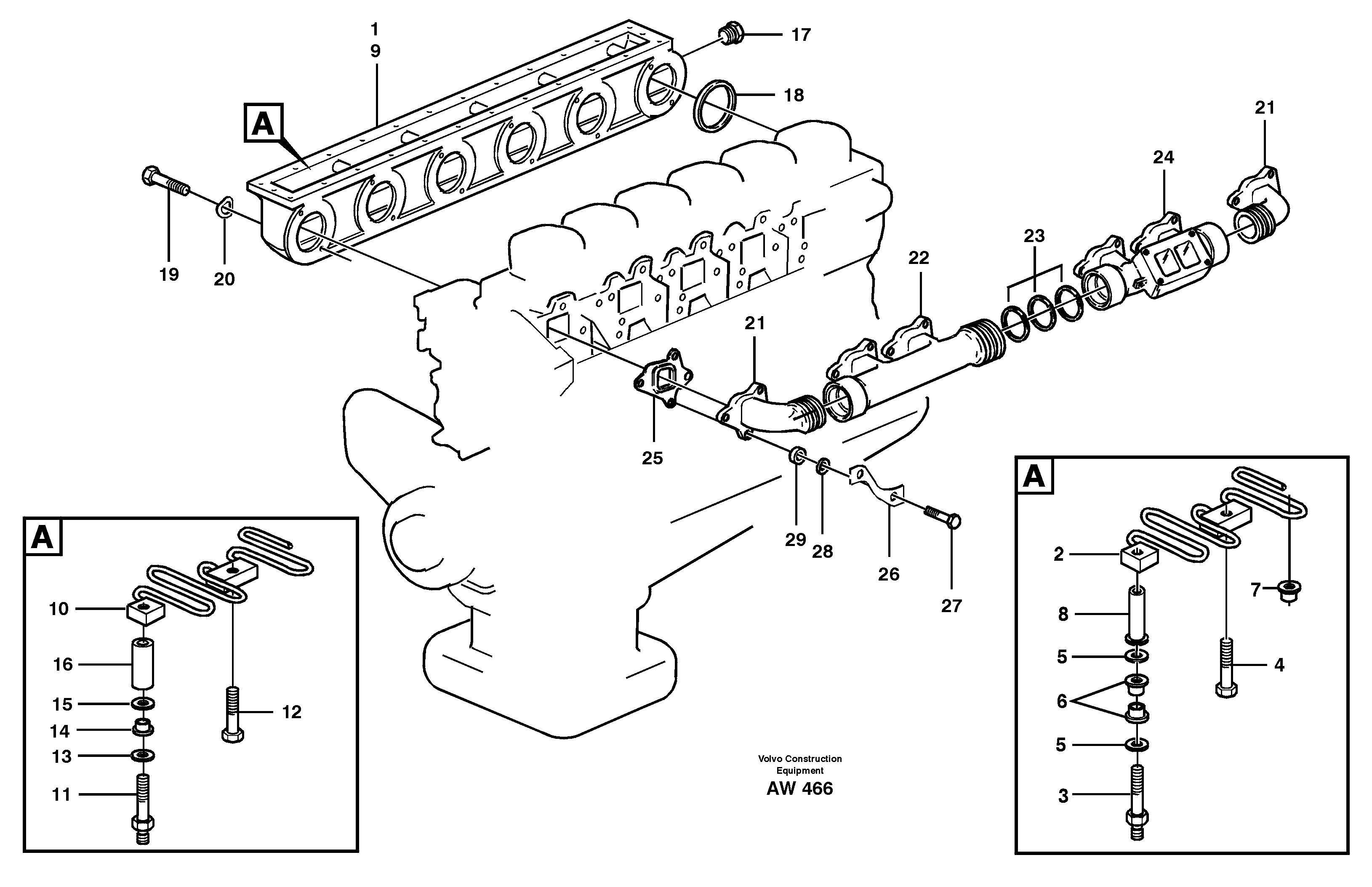 Схема запчастей Volvo L180C - 11342 Inlet manifold and exhaust manifold L180C S/N 2533-SWE, 60465-USA