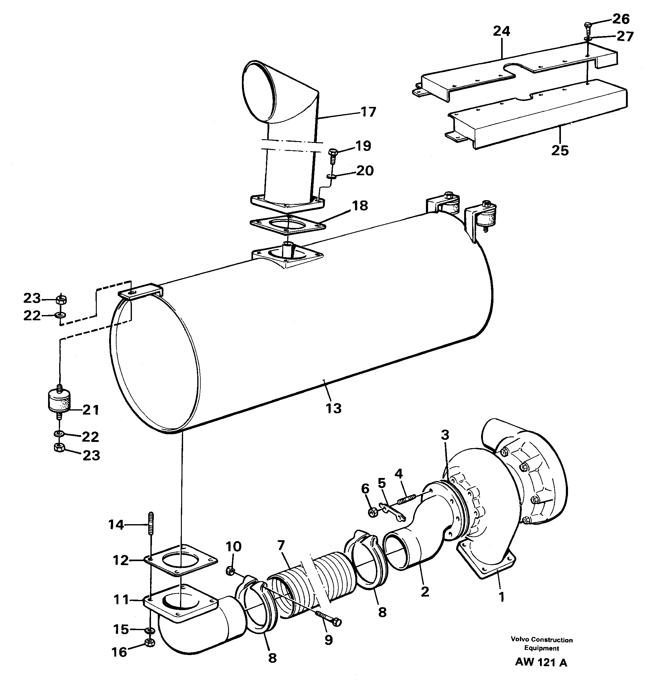 Схема запчастей Volvo L180C - 36185 Exhaust system, silencer L180C S/N 2533-SWE, 60465-USA