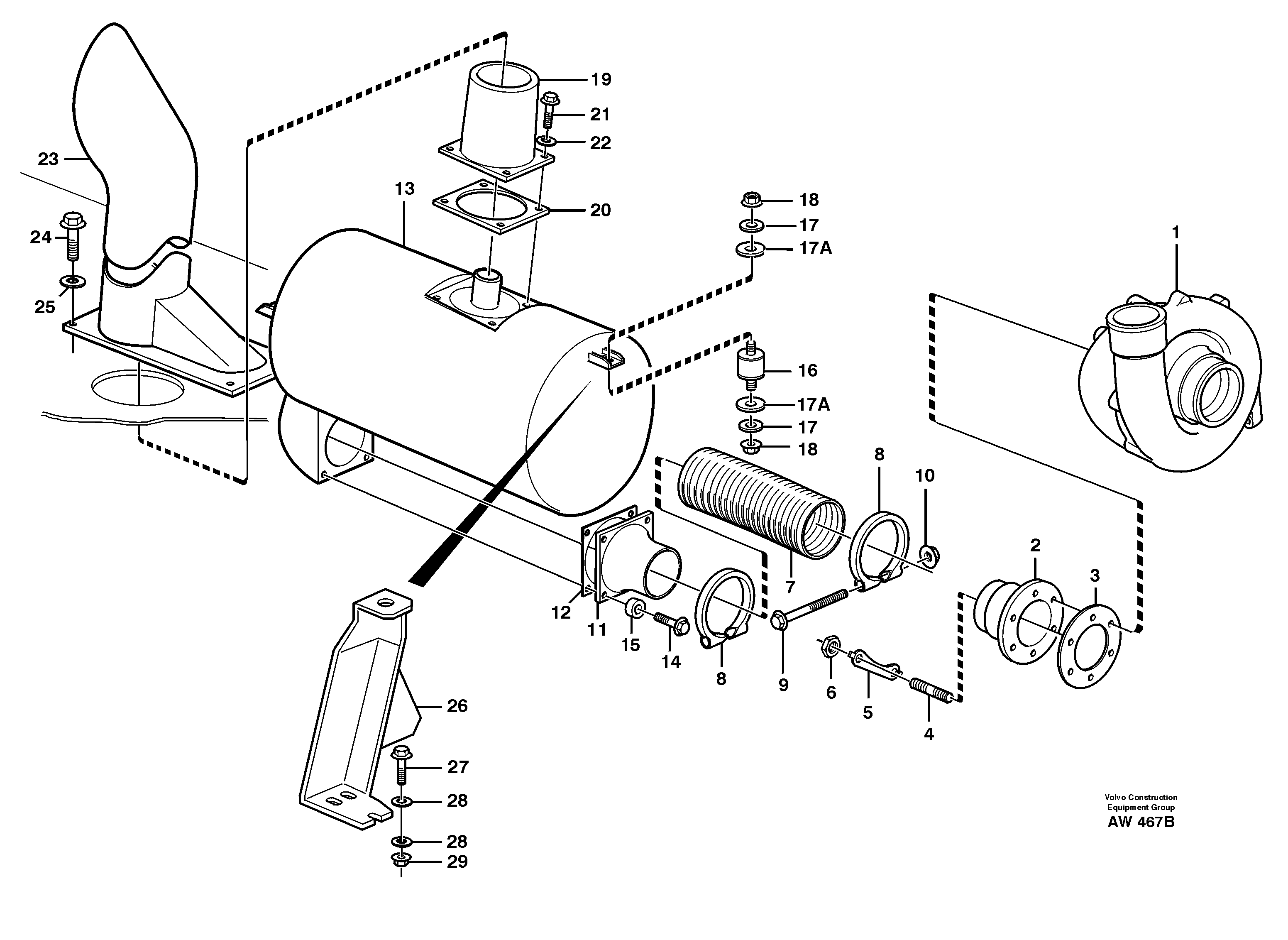 Схема запчастей Volvo L180C - 36186 Exhaust system, silencer L180C S/N 2533-SWE, 60465-USA