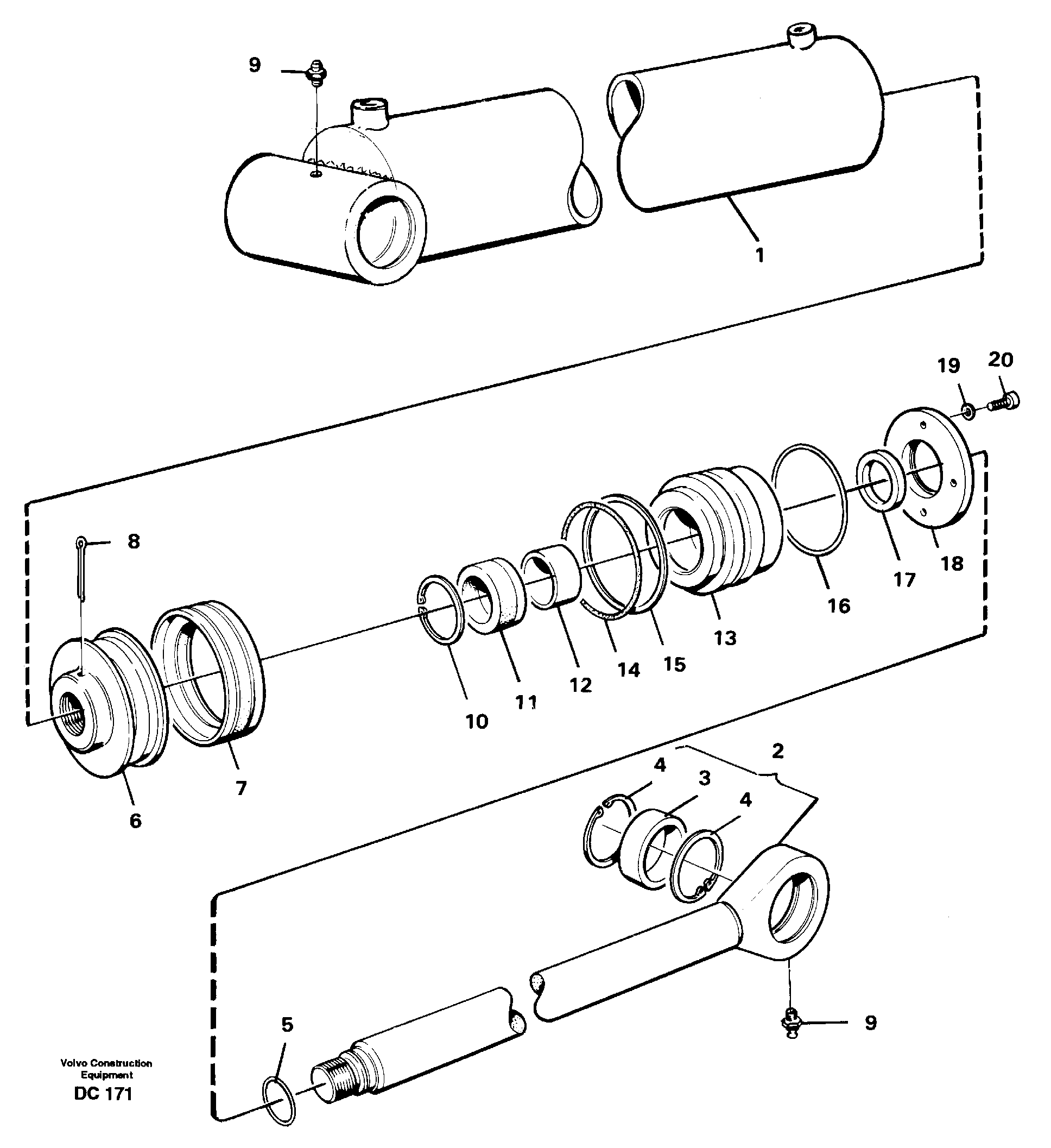 Схема запчастей Volvo L180C - 40114 Гидроцилиндр ATTACHMENTS ATTACHMENTS WHEEL LOADERS GEN. - C