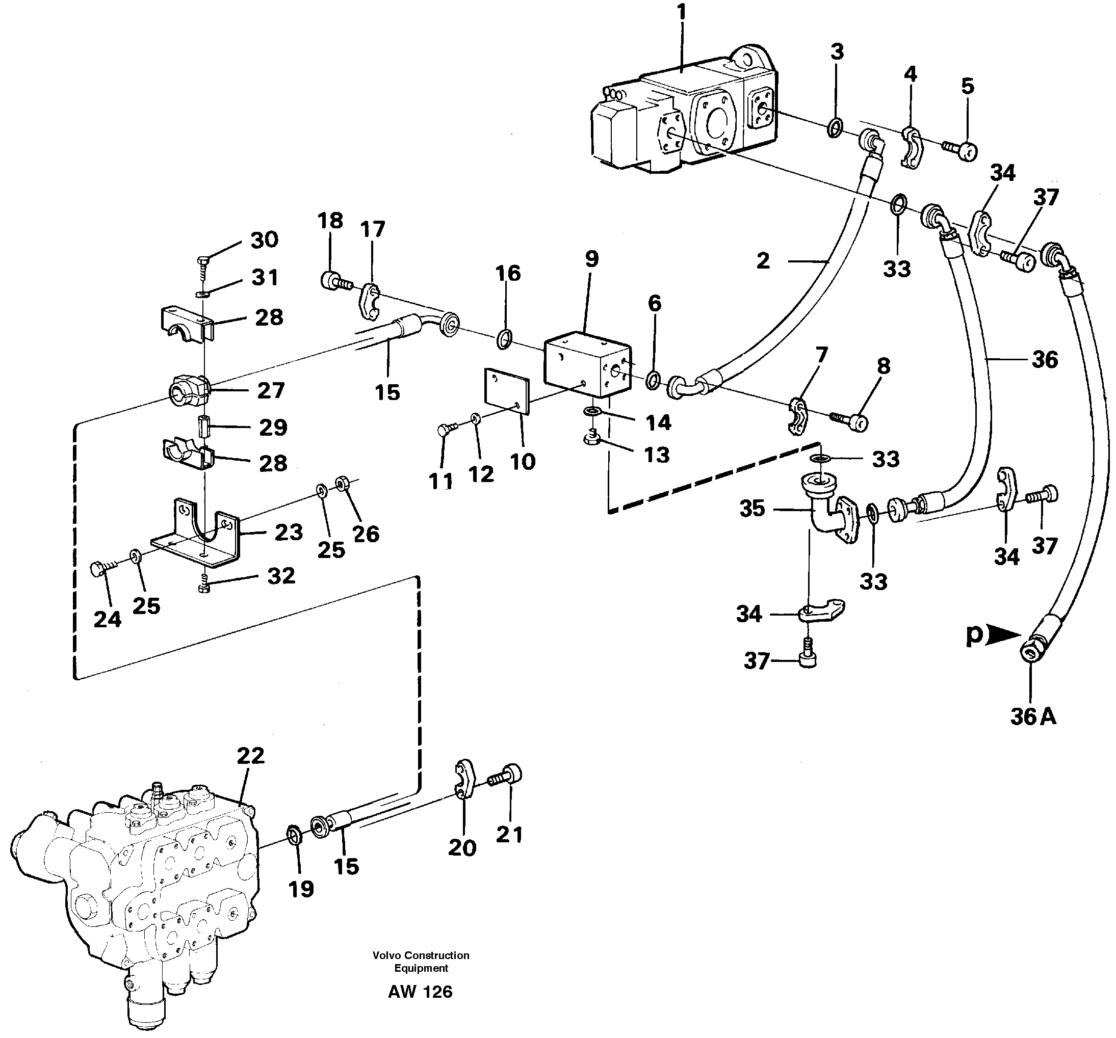 Схема запчастей Volvo L180C - 99389 Hydraulic system, feed line L180C S/N 2533-SWE, 60465-USA