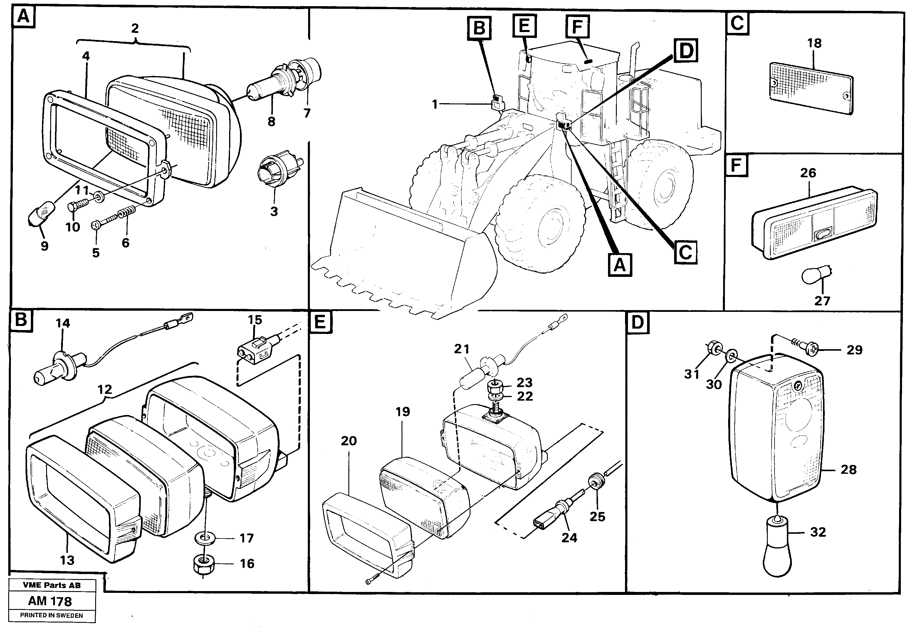 Схема запчастей Volvo L330C - 29742 Lighting, front L330C VOLVO BM VOLVO BM L330C SER NO - 60187