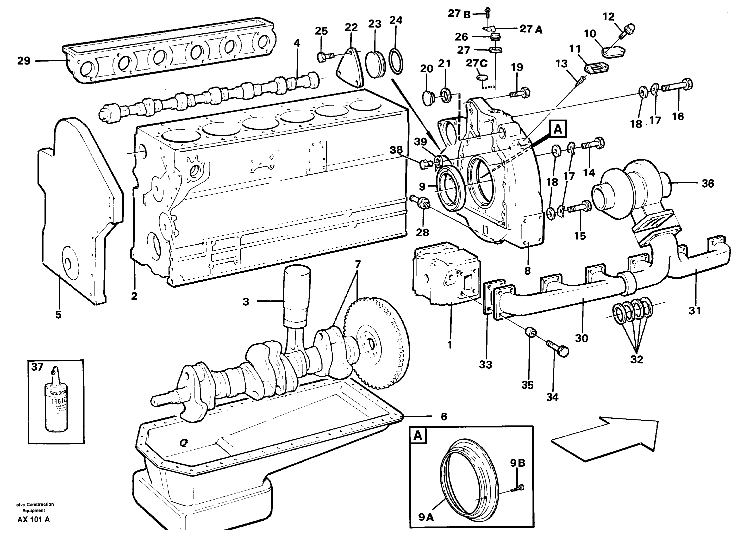 Схема запчастей Volvo L330C - 12160 Engine with fitting parts L330C SER NO 60188-