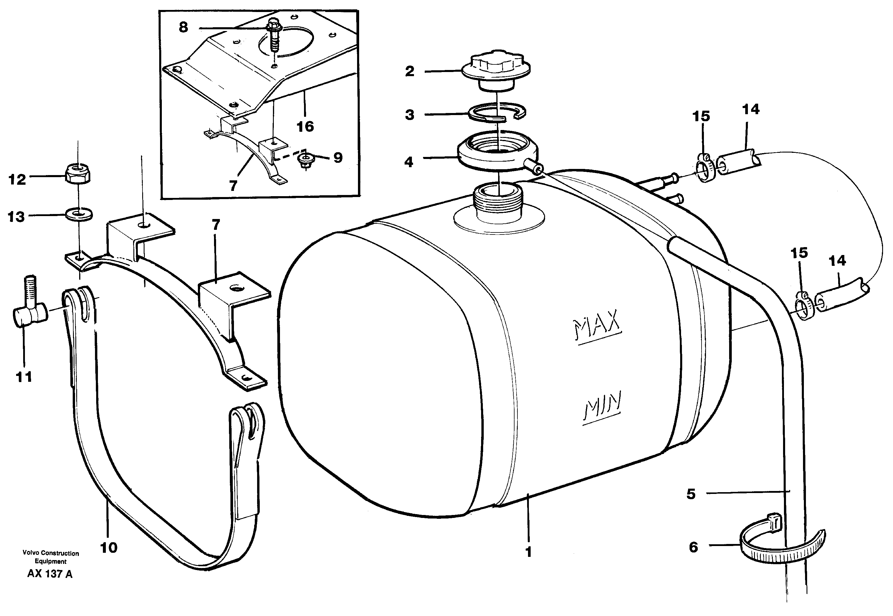 Схема запчастей Volvo L330C - 57674 Expansion tank with bracket L330C SER NO 60188-