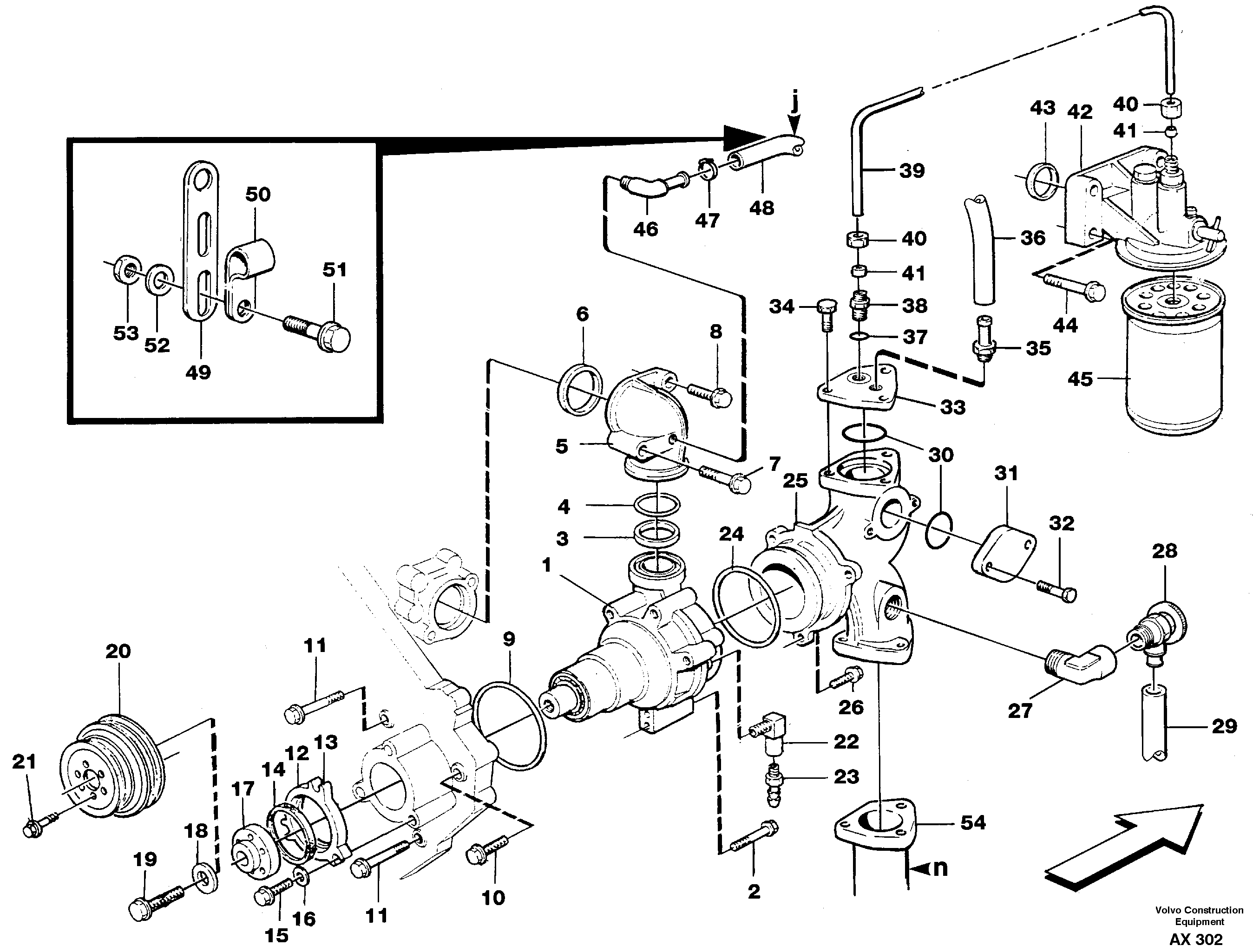 Схема запчастей Volvo L330C - 84858 Water pump with fitting parts L330C SER NO 60188-