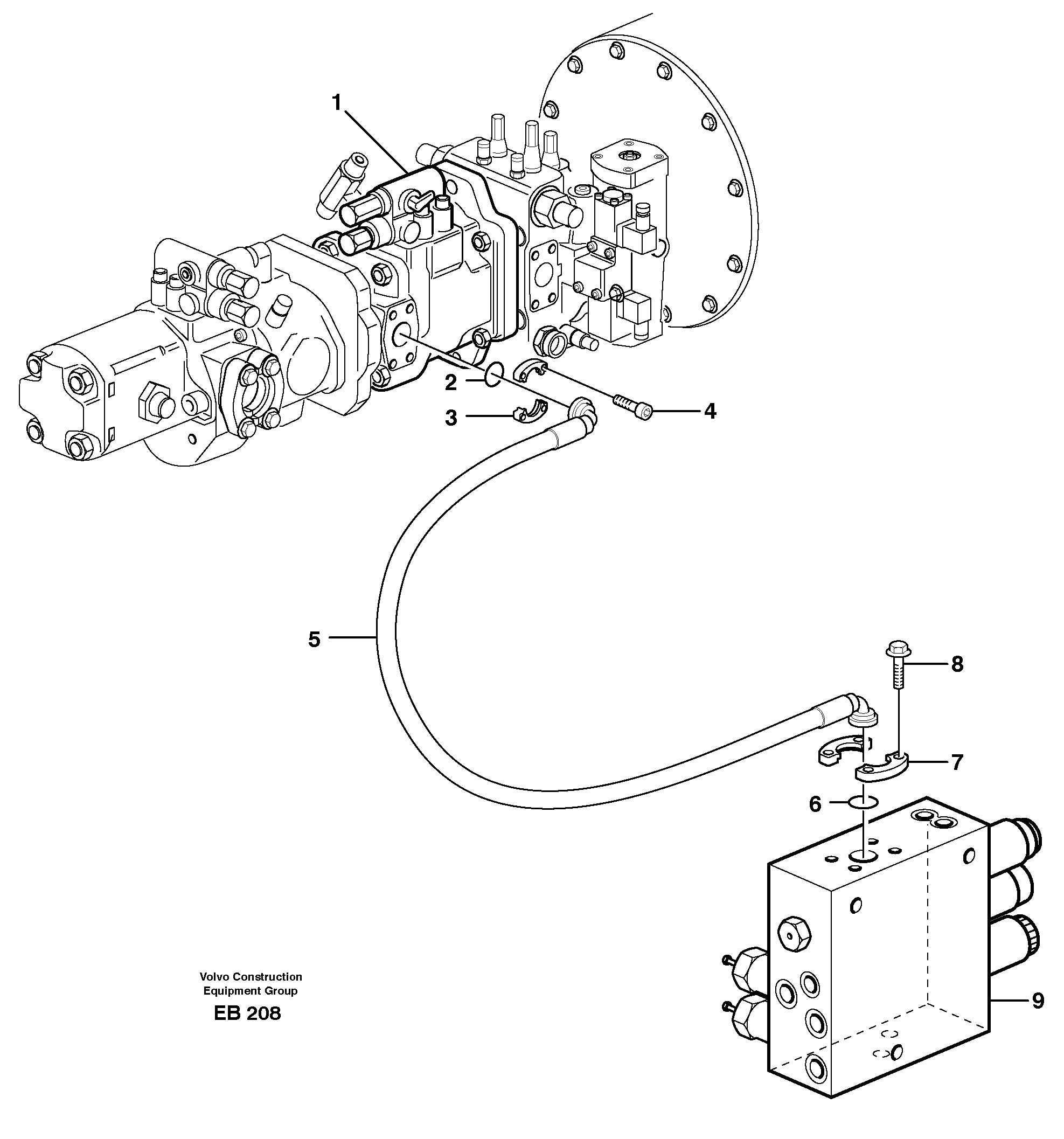 Схема запчастей Volvo L50E - 48366 Feed line, pump - central block L50E BRAZIL, S/N 71001 -