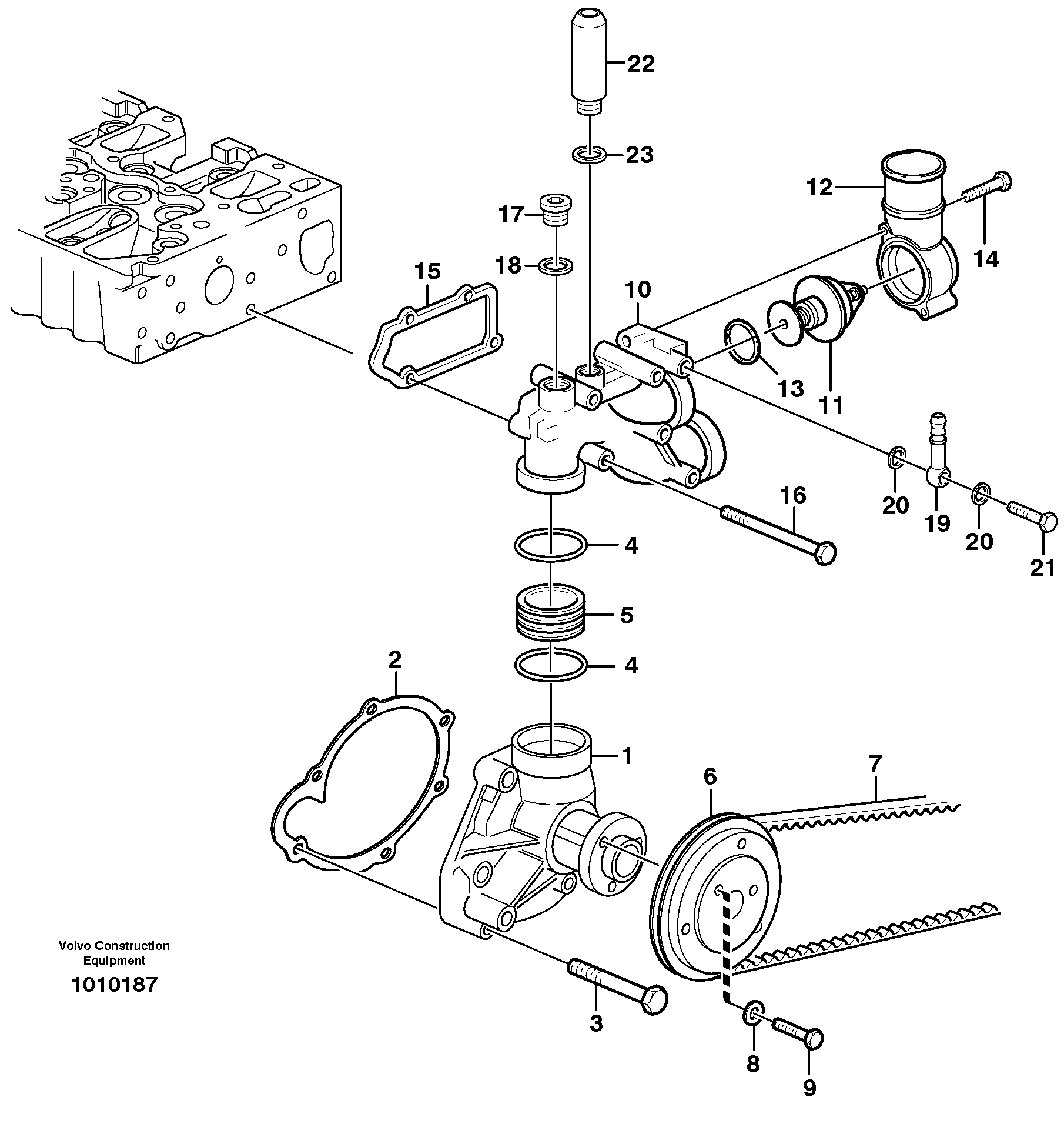 Схема запчастей Volvo L50E - 40777 Water pump and thermostat housing L50E BRAZIL, S/N 71001 -